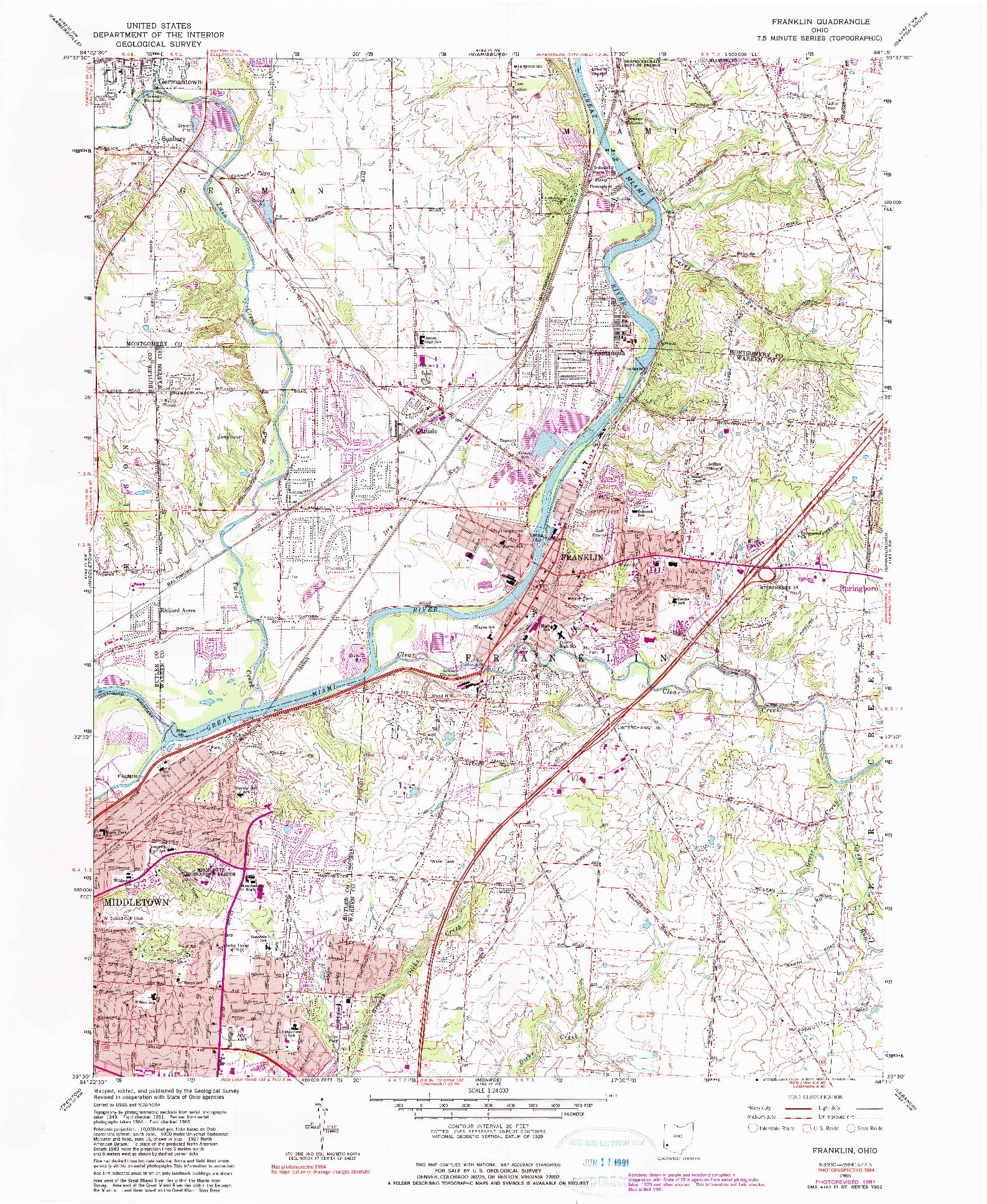 USGS 1:24000-SCALE QUADRANGLE FOR FRANKLIN, OH 1965