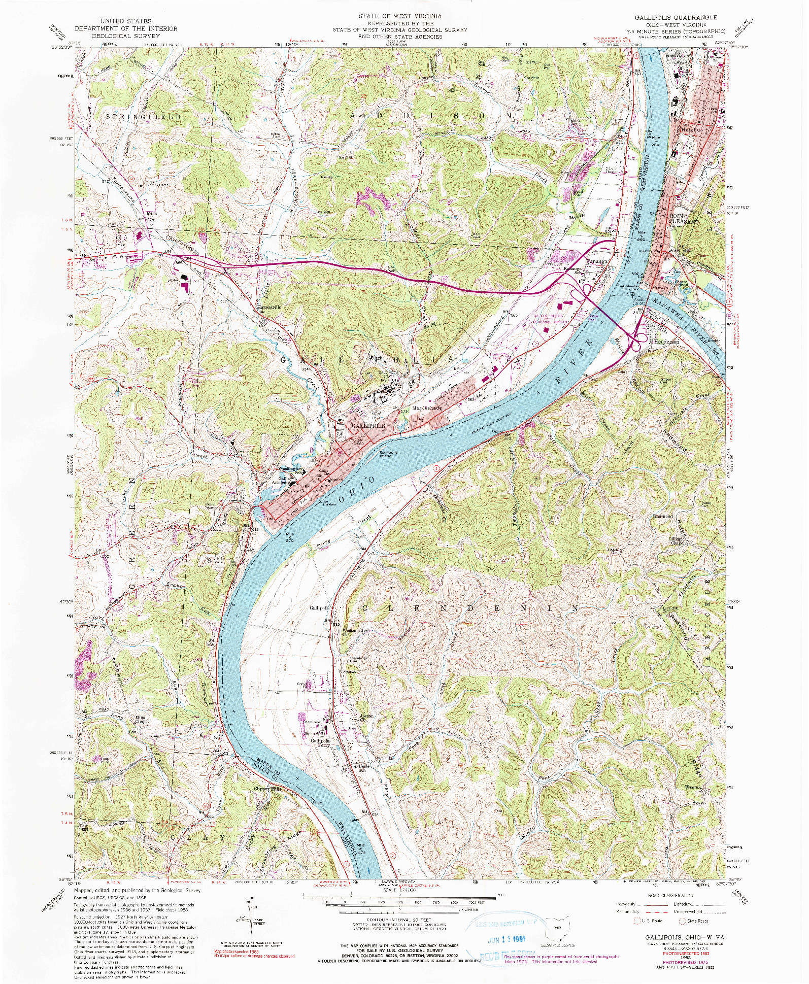 USGS 1:24000-SCALE QUADRANGLE FOR GALLIPOLIS, OH 1958