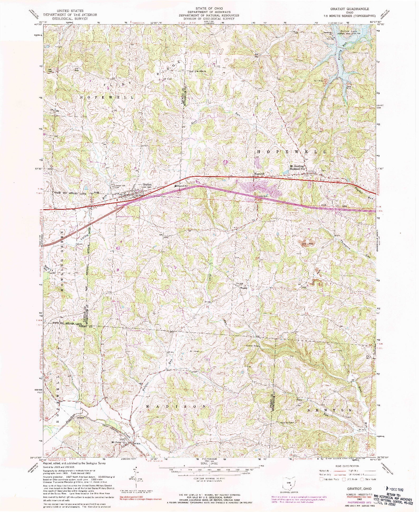 USGS 1:24000-SCALE QUADRANGLE FOR GRATIOT, OH 1962