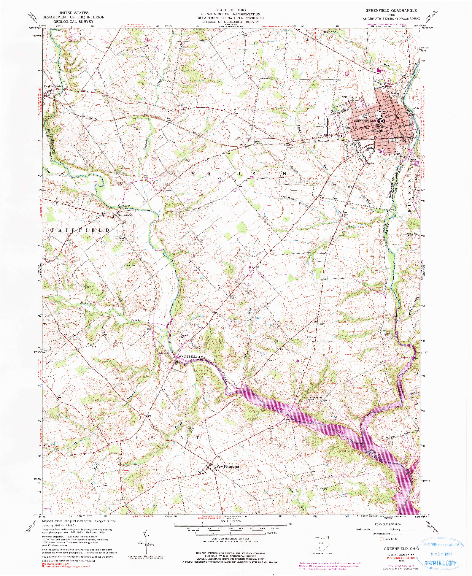 USGS 1:24000-SCALE QUADRANGLE FOR GREENFIELD, OH 1960