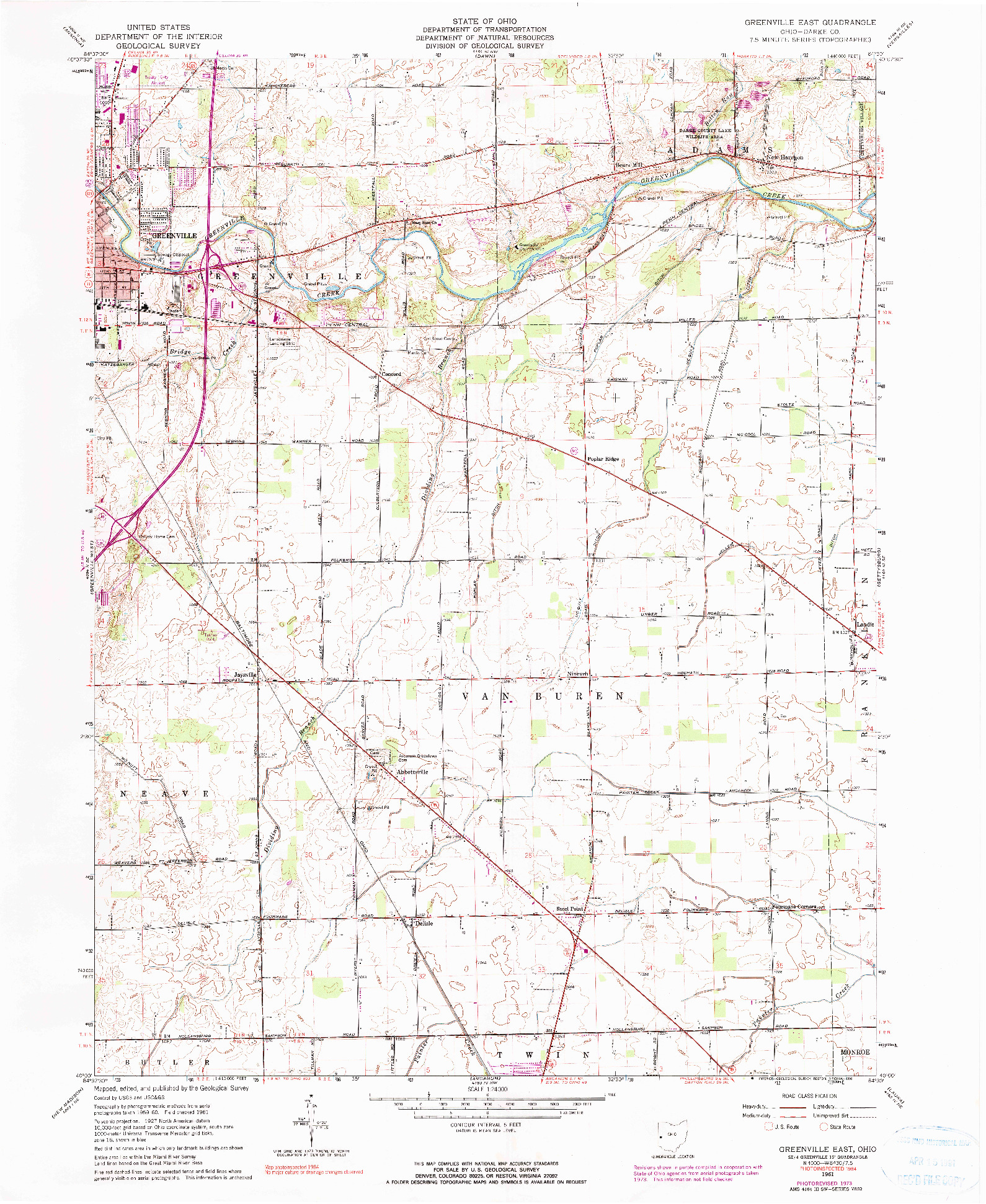 USGS 1:24000-SCALE QUADRANGLE FOR GREENVILLE EAST, OH 1961