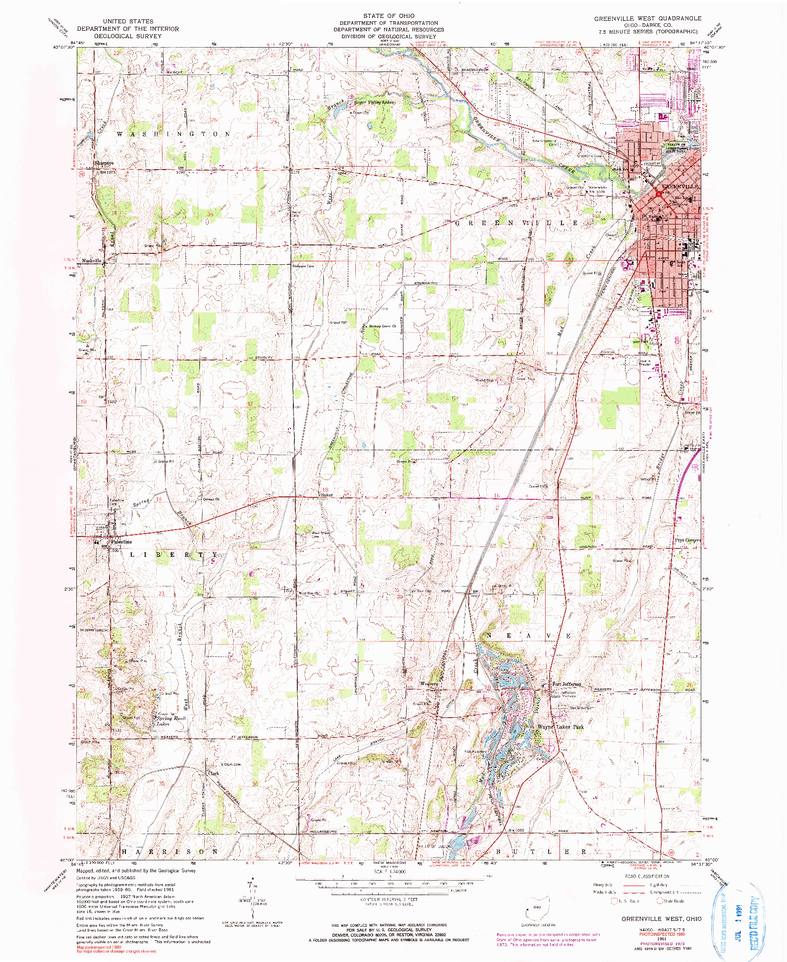 USGS 1:24000-SCALE QUADRANGLE FOR GREENVILLE WEST, OH 1961