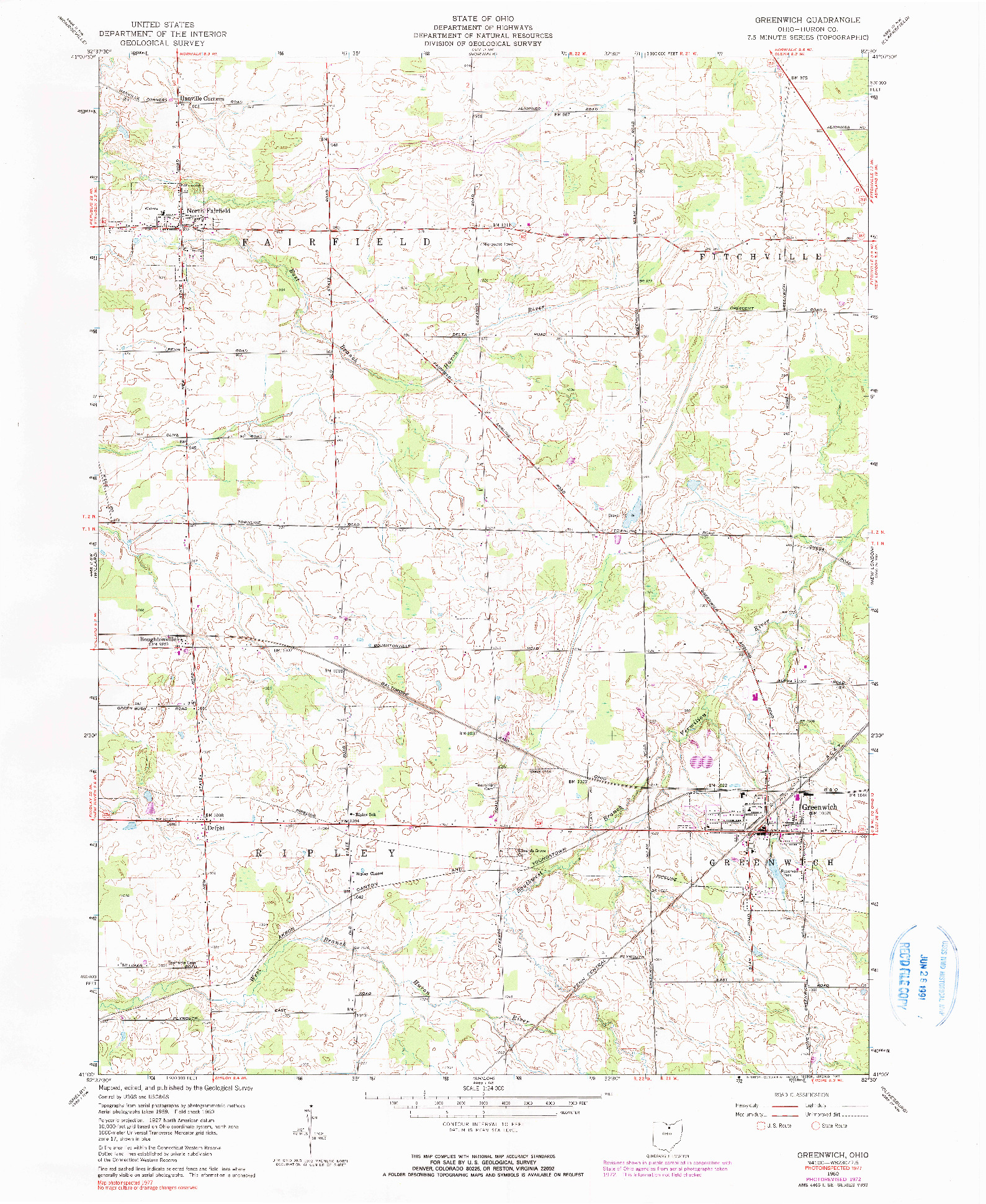 USGS 1:24000-SCALE QUADRANGLE FOR GREENWICH, OH 1960