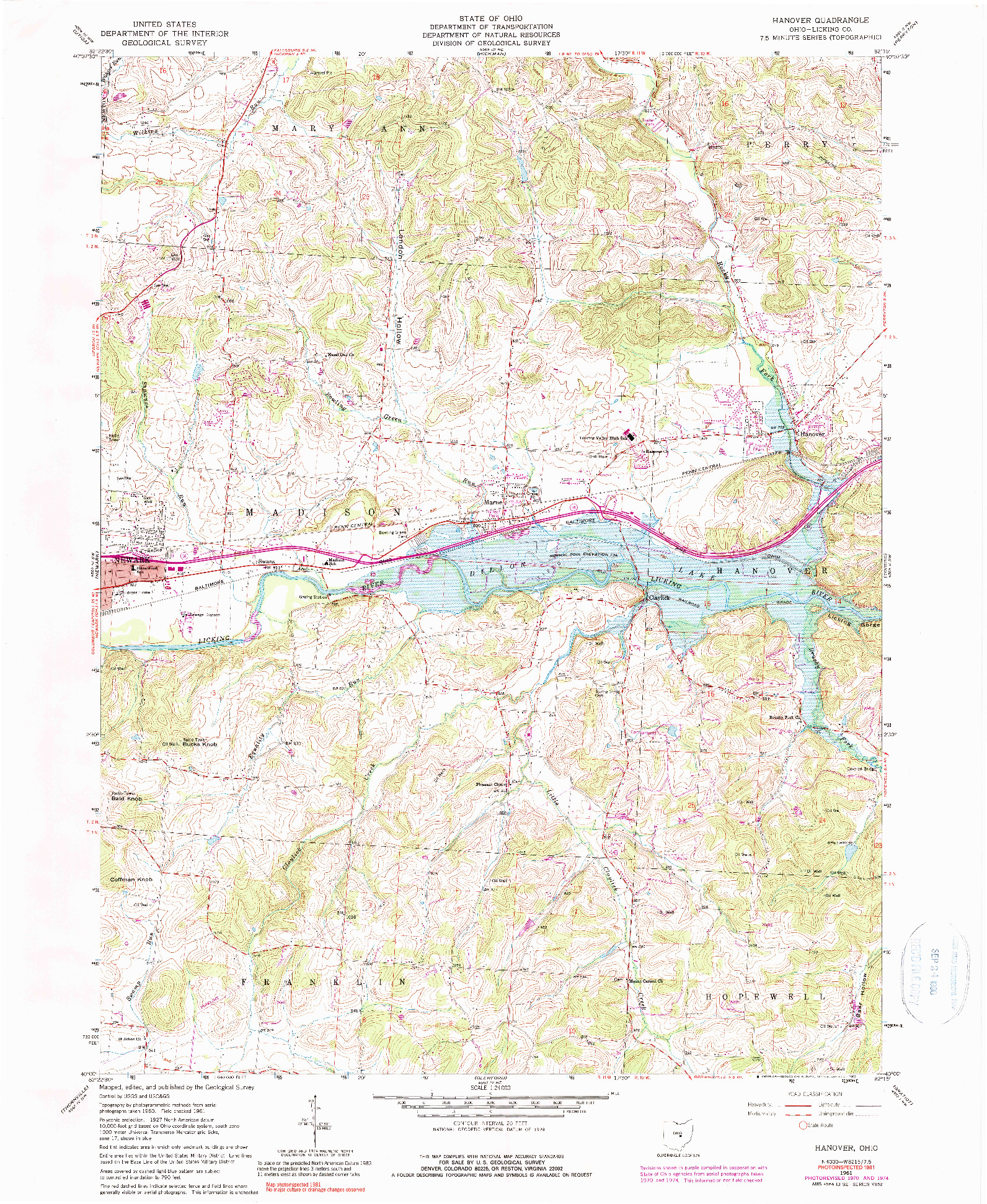 USGS 1:24000-SCALE QUADRANGLE FOR HANOVER, OH 1961