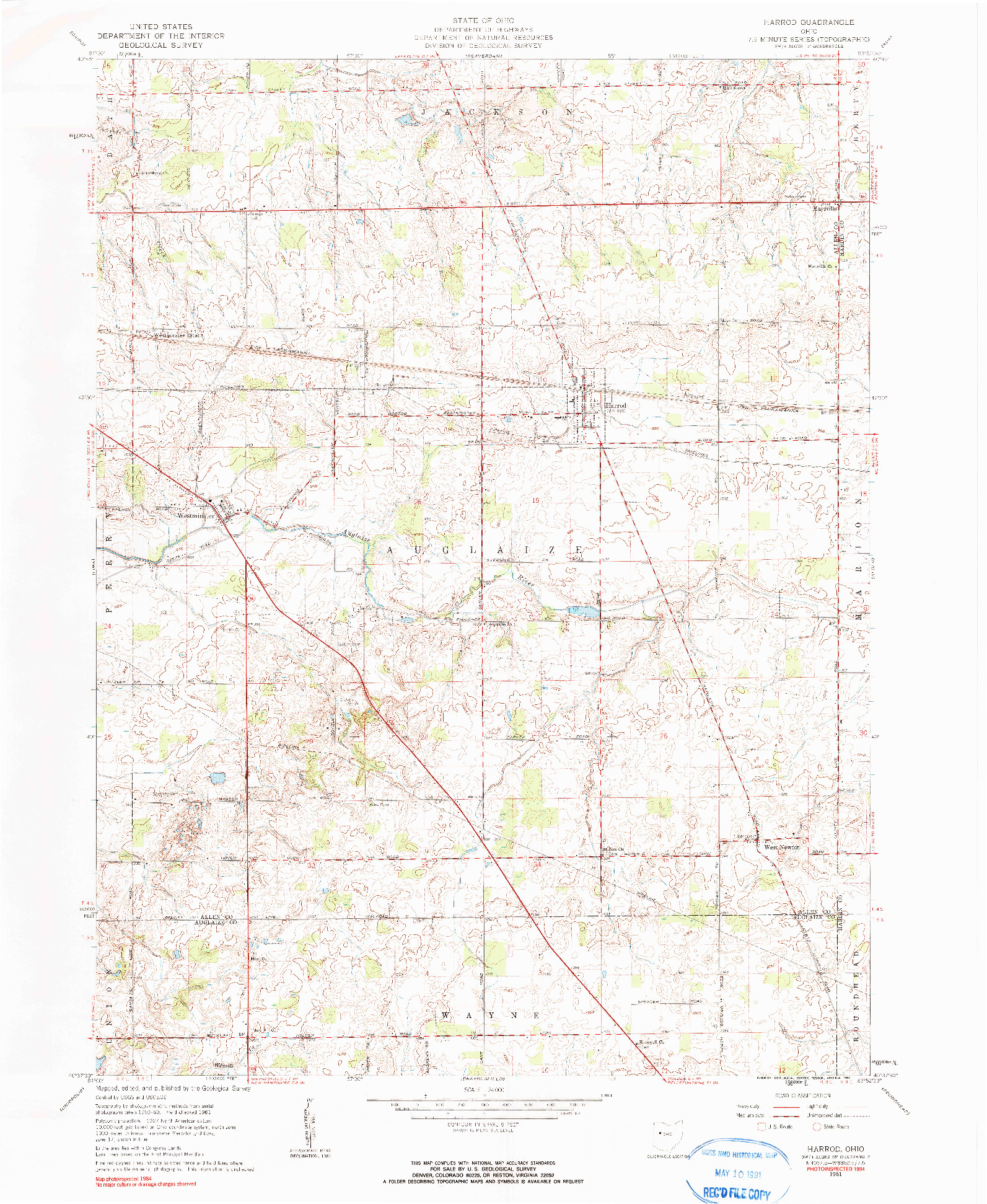 USGS 1:24000-SCALE QUADRANGLE FOR HARROD, OH 1961
