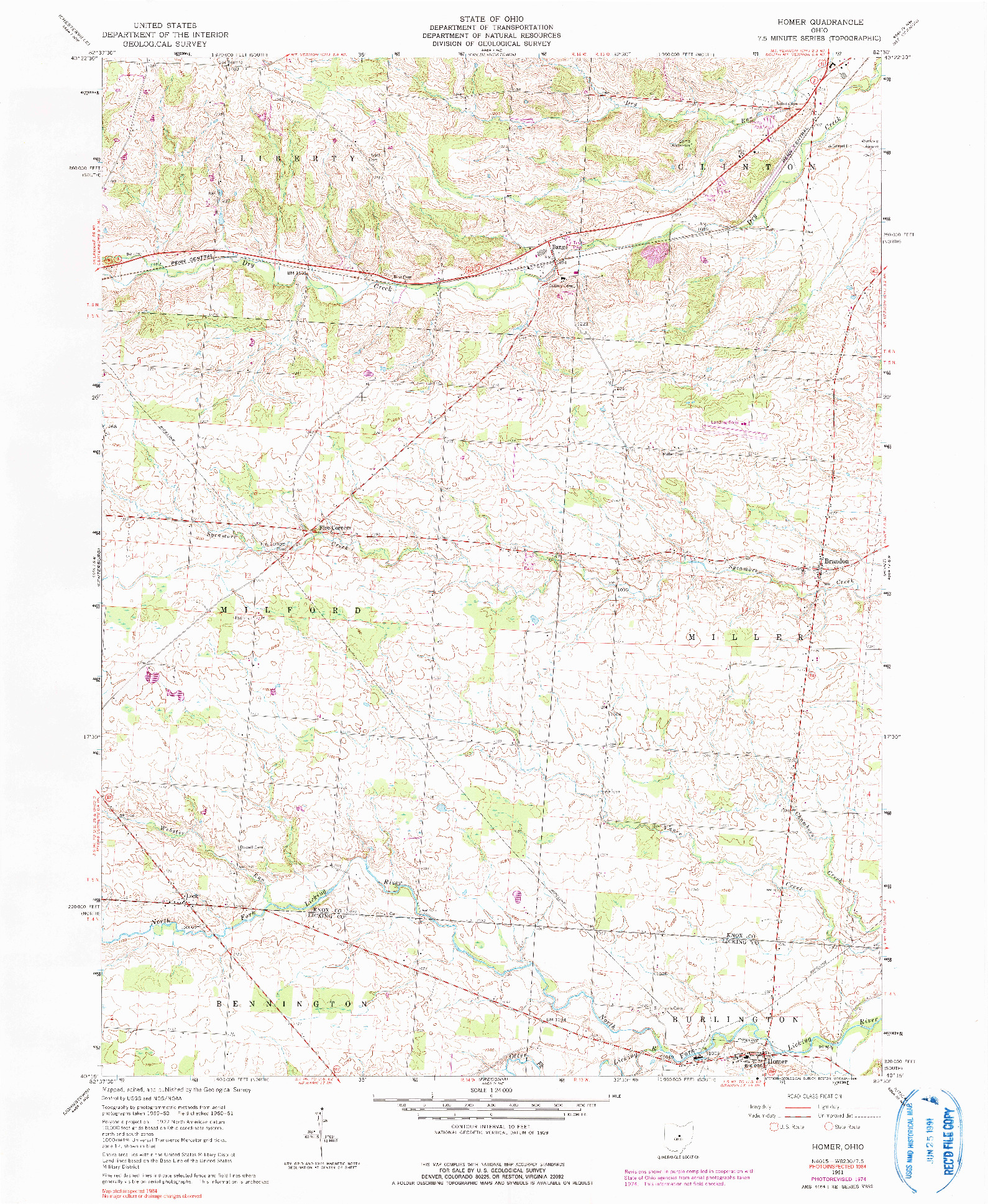 USGS 1:24000-SCALE QUADRANGLE FOR HOMER, OH 1961
