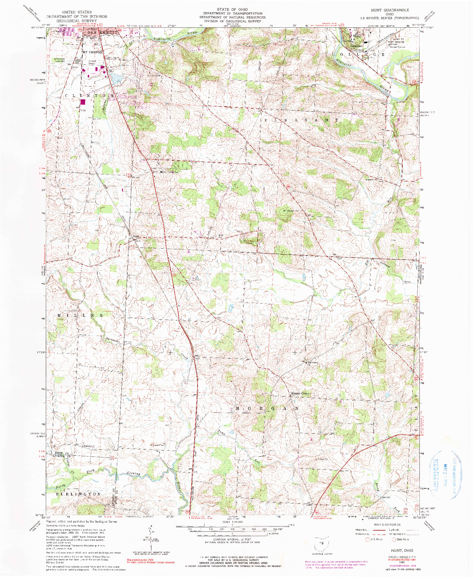 USGS 1:24000-SCALE QUADRANGLE FOR HUNT, OH 1961