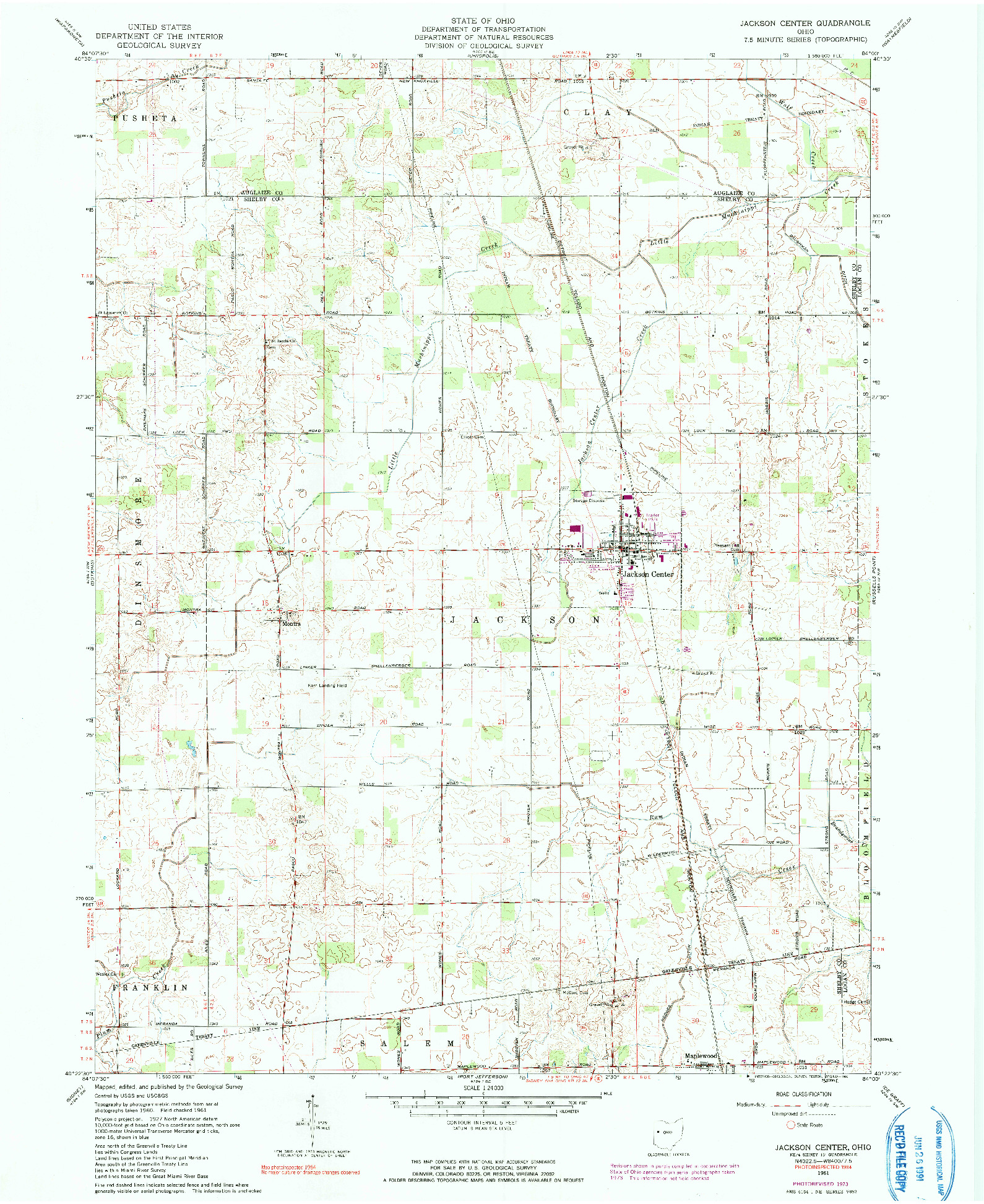 USGS 1:24000-SCALE QUADRANGLE FOR JACKSON CENTER, OH 1961