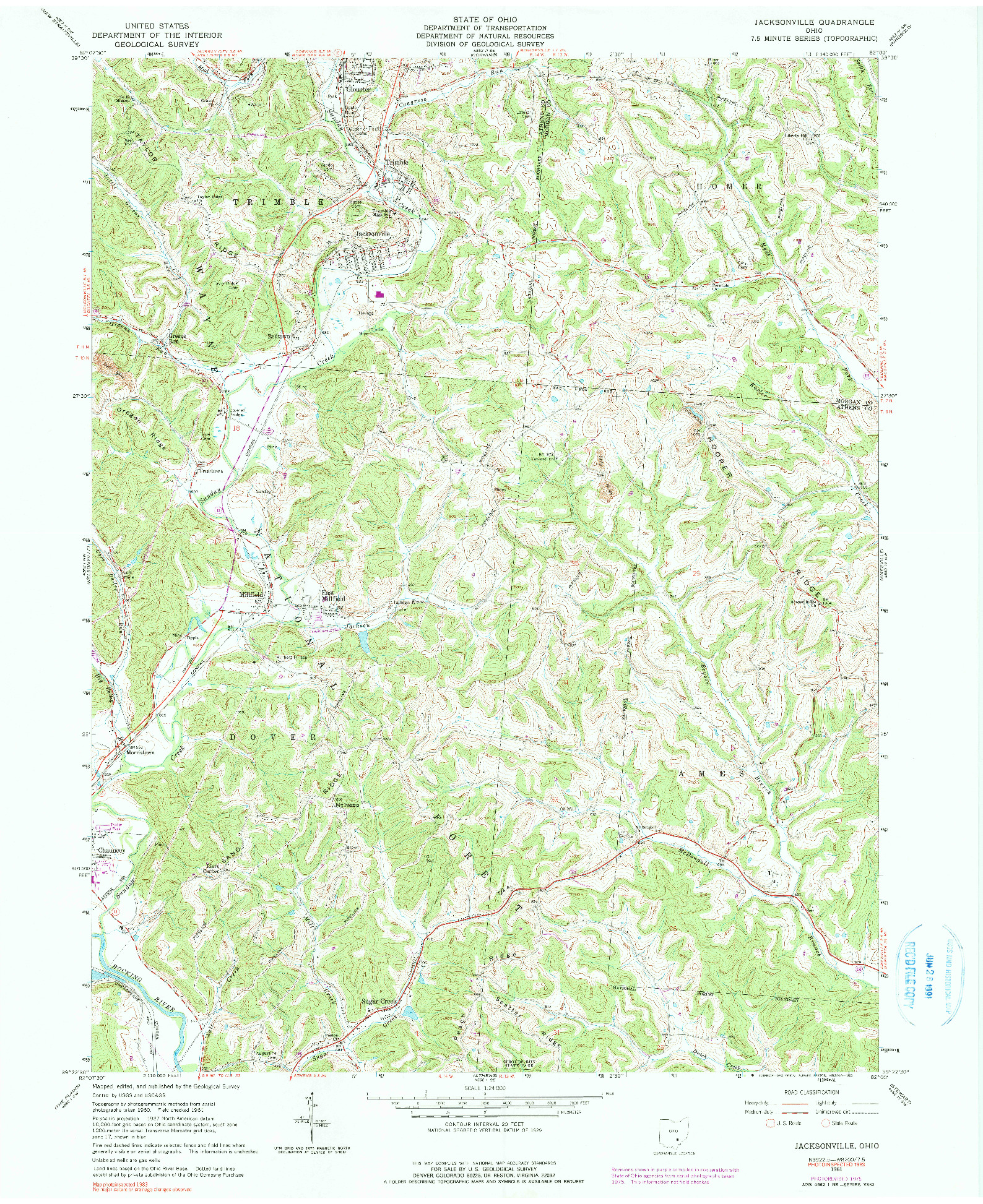 USGS 1:24000-SCALE QUADRANGLE FOR JACKSONVILLE, OH 1961