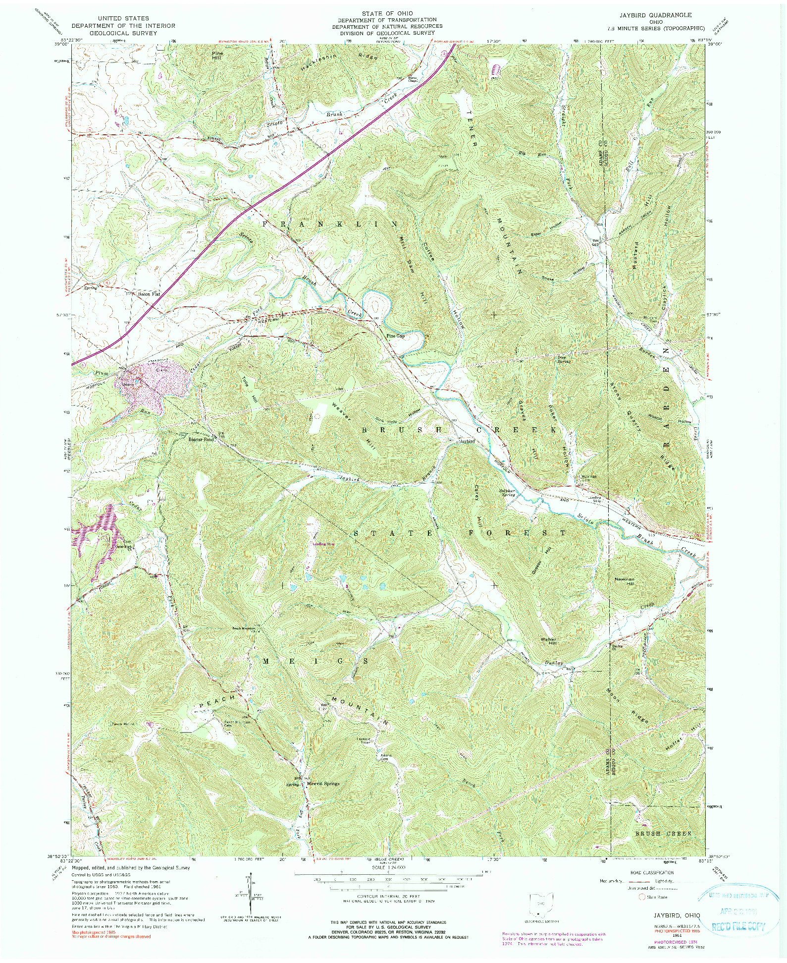 USGS 1:24000-SCALE QUADRANGLE FOR JAYBIRD, OH 1961