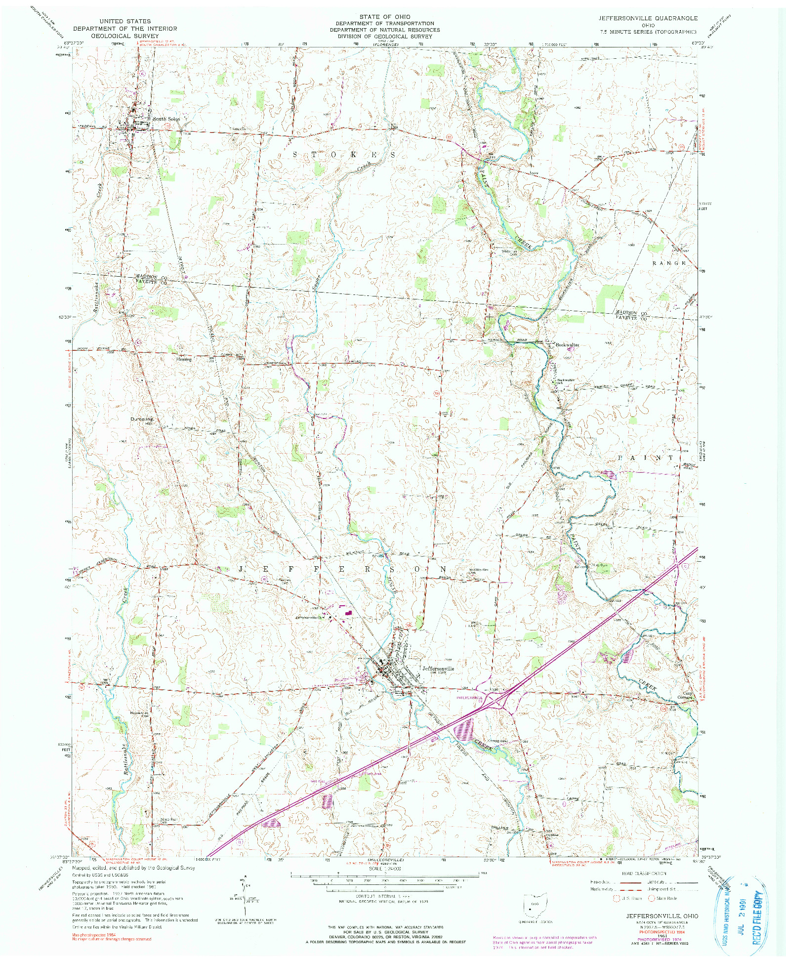 USGS 1:24000-SCALE QUADRANGLE FOR JEFFERSONVILLE, OH 1961