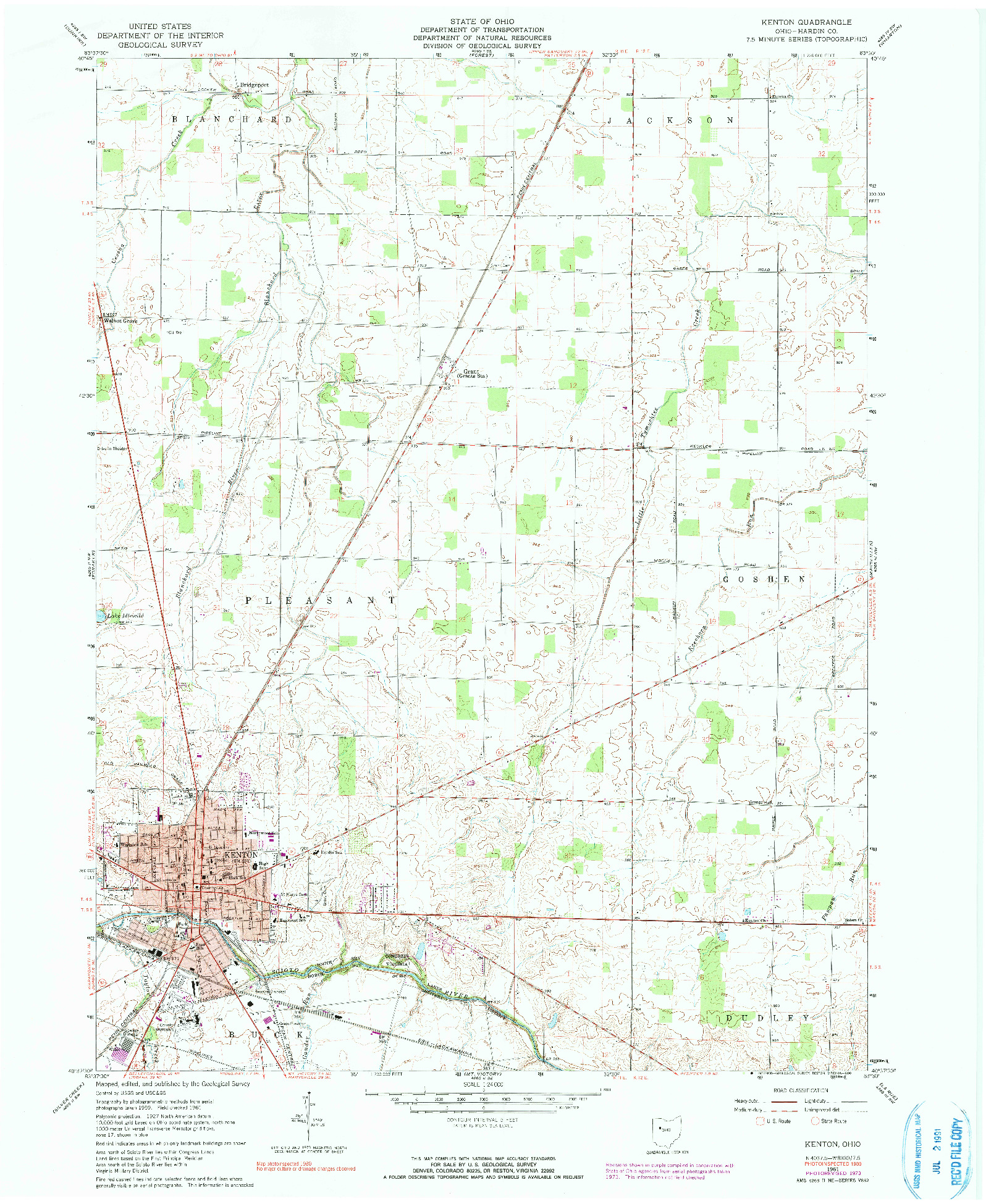 USGS 1:24000-SCALE QUADRANGLE FOR KENTON, OH 1961