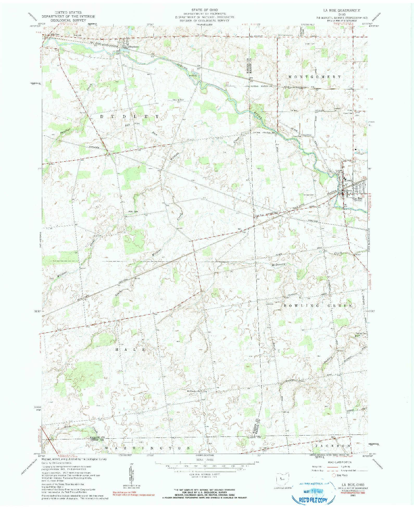 USGS 1:24000-SCALE QUADRANGLE FOR LA RUE, OH 1961