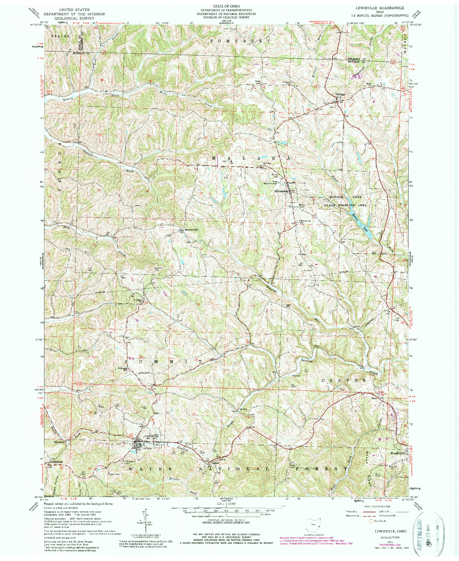 USGS 1:24000-SCALE QUADRANGLE FOR LEWISVILLE, OH 1961