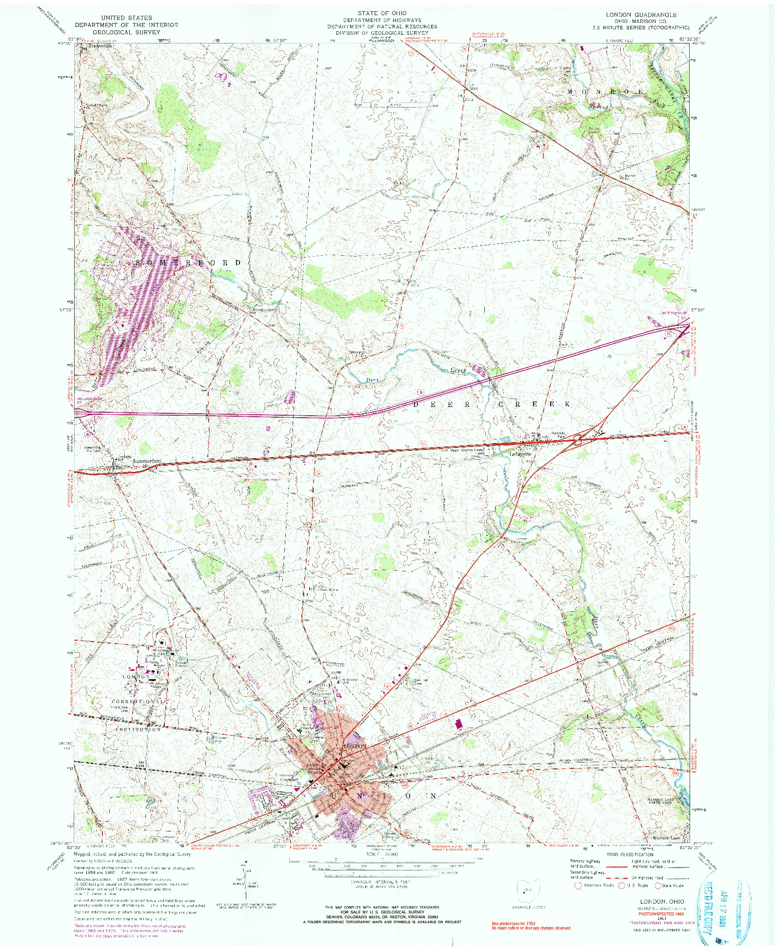 USGS 1:24000-SCALE QUADRANGLE FOR LONDON, OH 1961