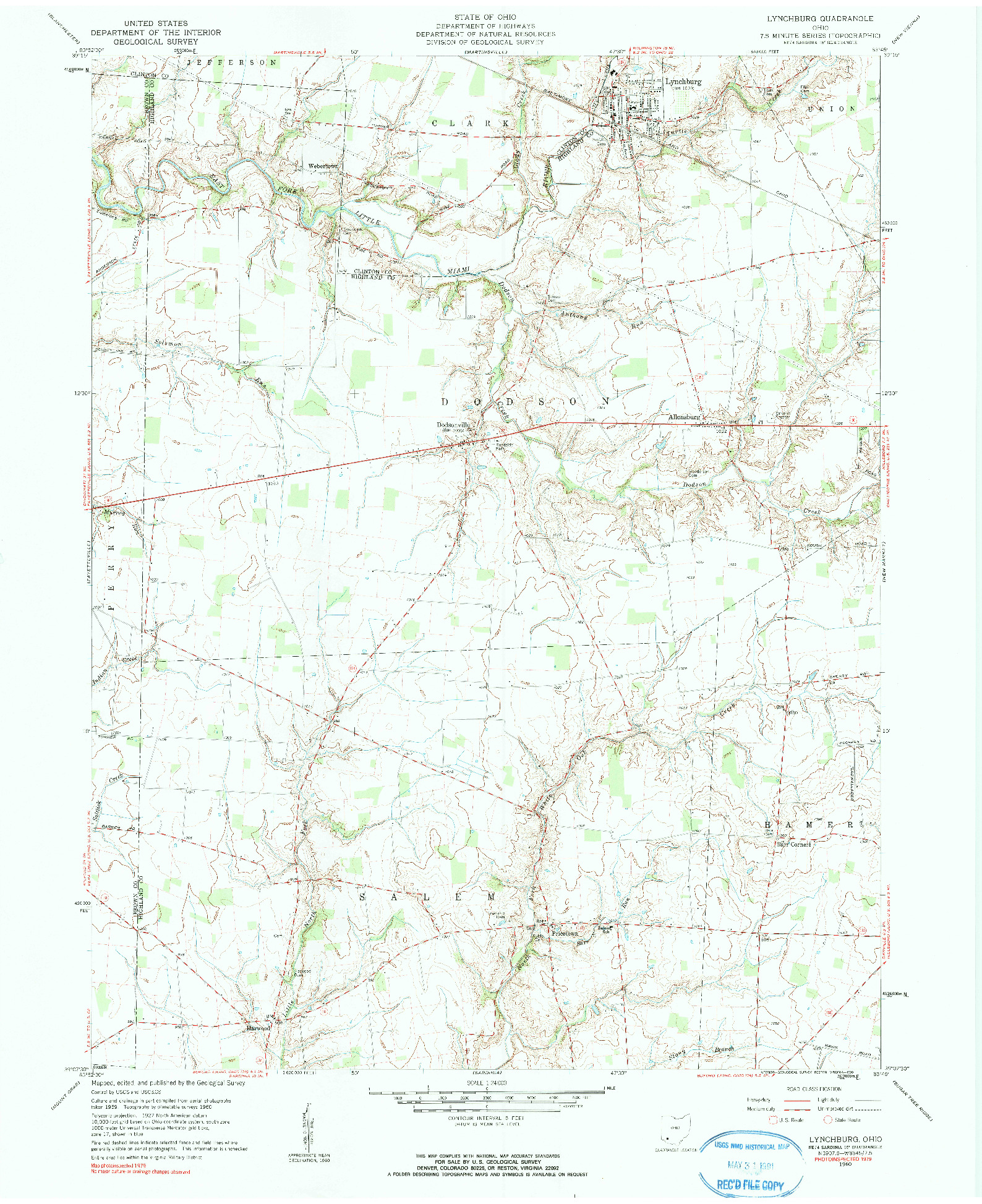 USGS 1:24000-SCALE QUADRANGLE FOR LYNCHBURG, OH 1960