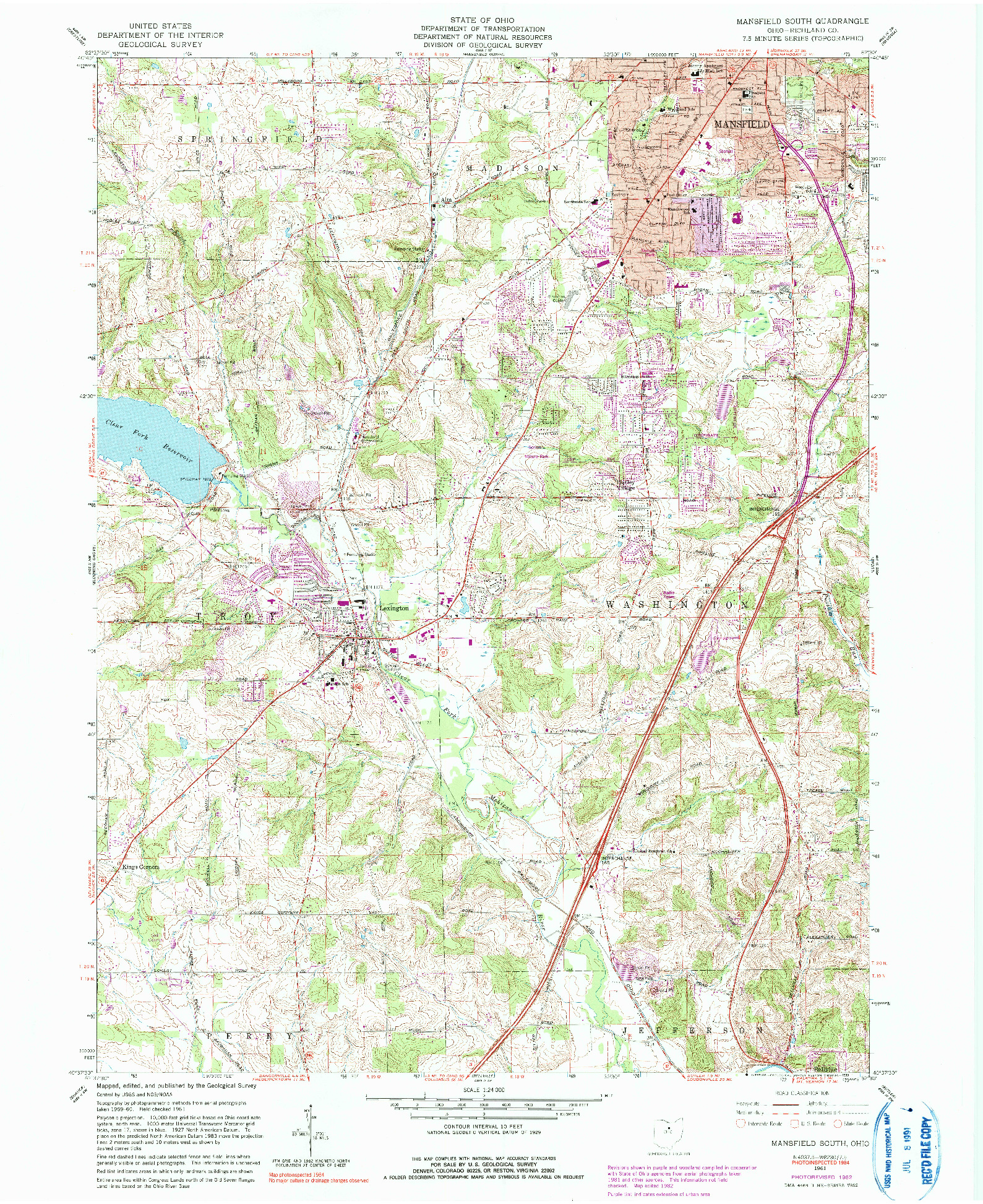 USGS 1:24000-SCALE QUADRANGLE FOR MANSFIELD SOUTH, OH 1961