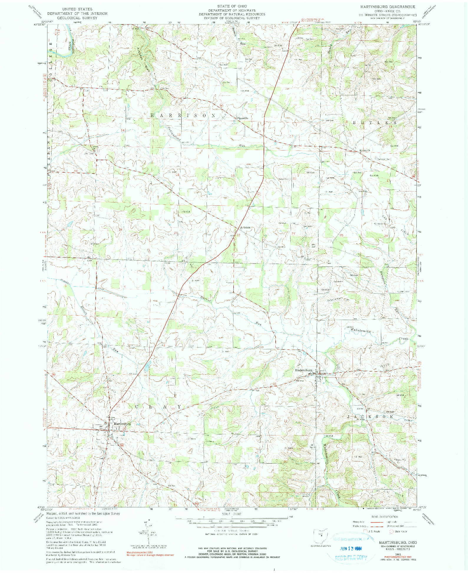 USGS 1:24000-SCALE QUADRANGLE FOR MARTINSBURG, OH 1961
