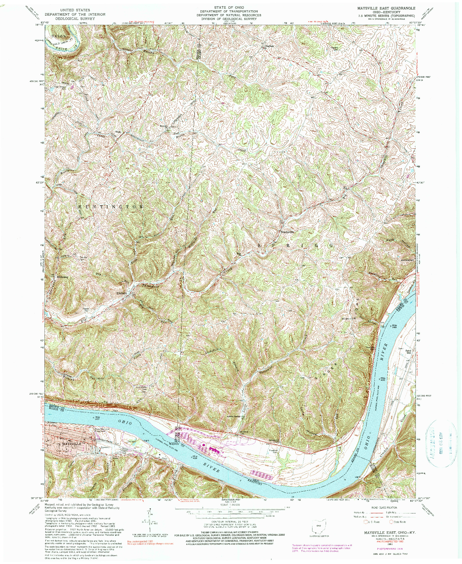 USGS 1:24000-SCALE QUADRANGLE FOR MAYSVILLE EAST, OH 1961