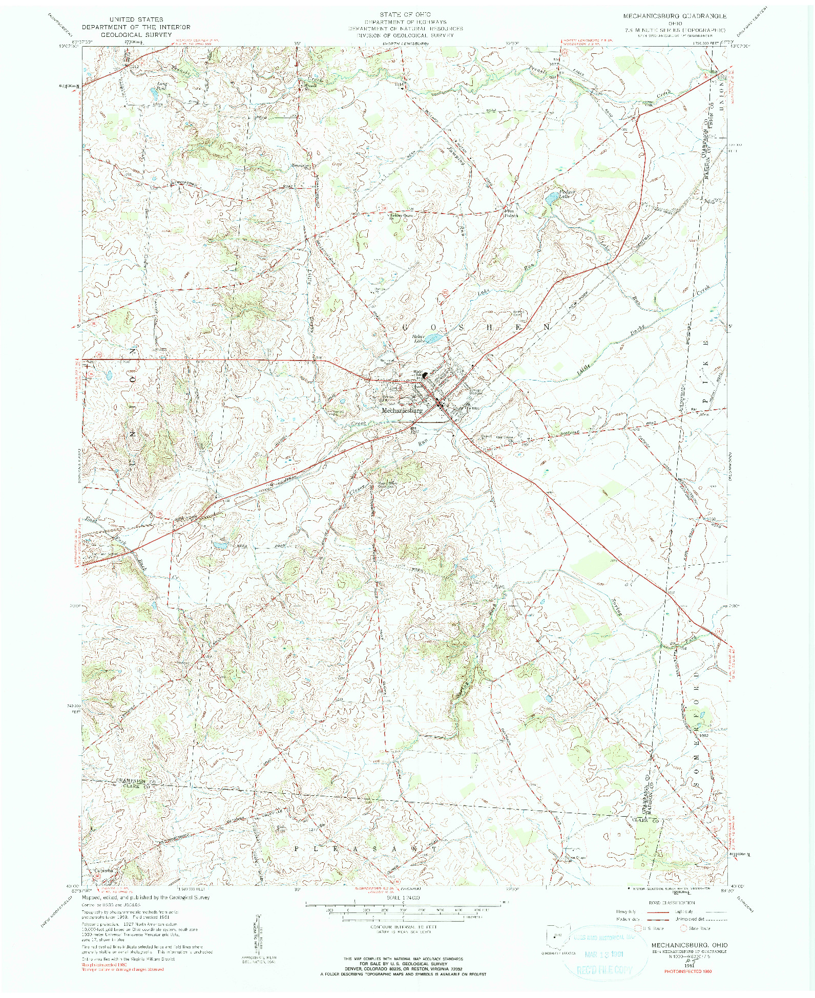 USGS 1:24000-SCALE QUADRANGLE FOR MECHANICSBURG, OH 1961