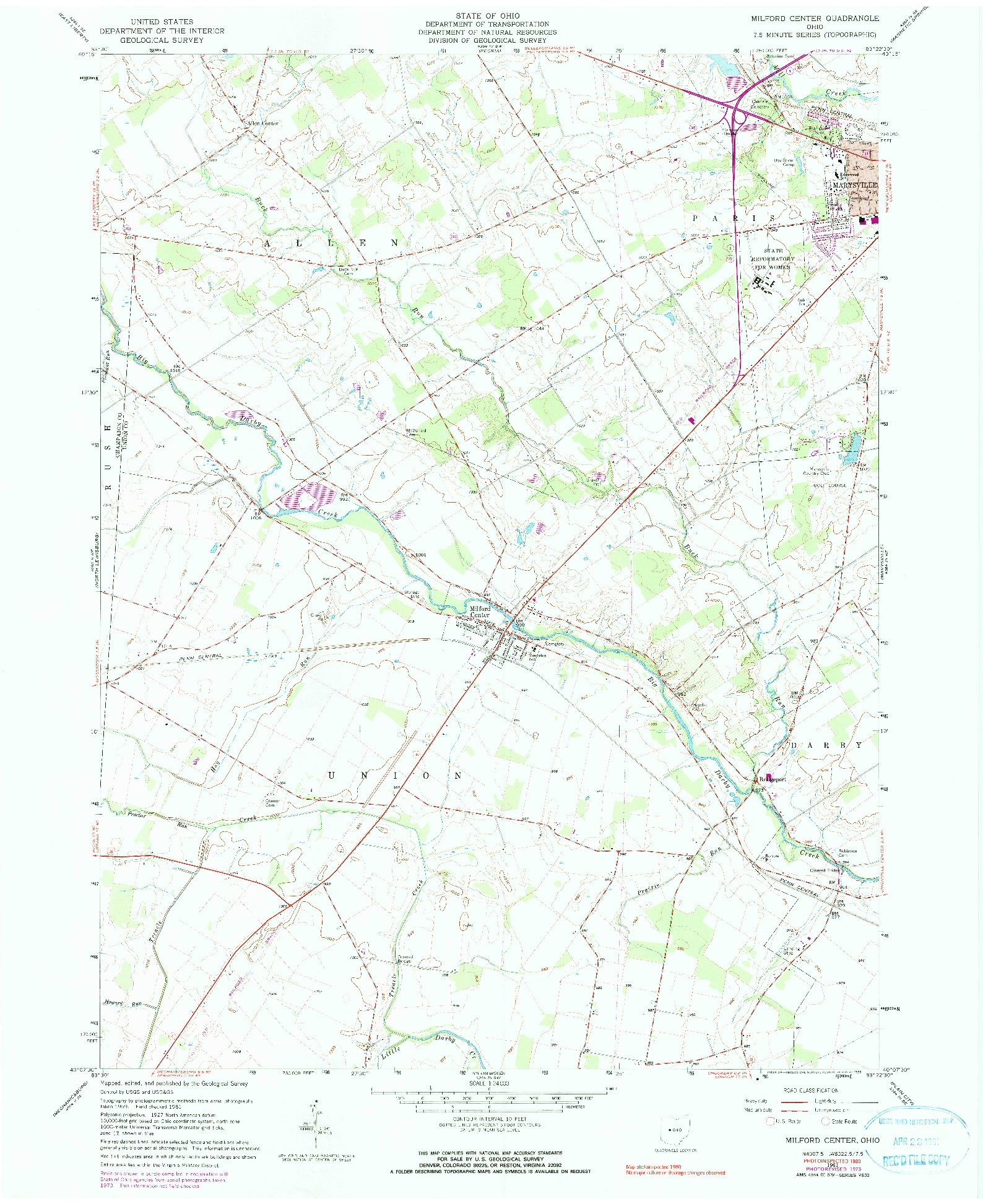 USGS 1:24000-SCALE QUADRANGLE FOR MILFORD CENTER, OH 1961