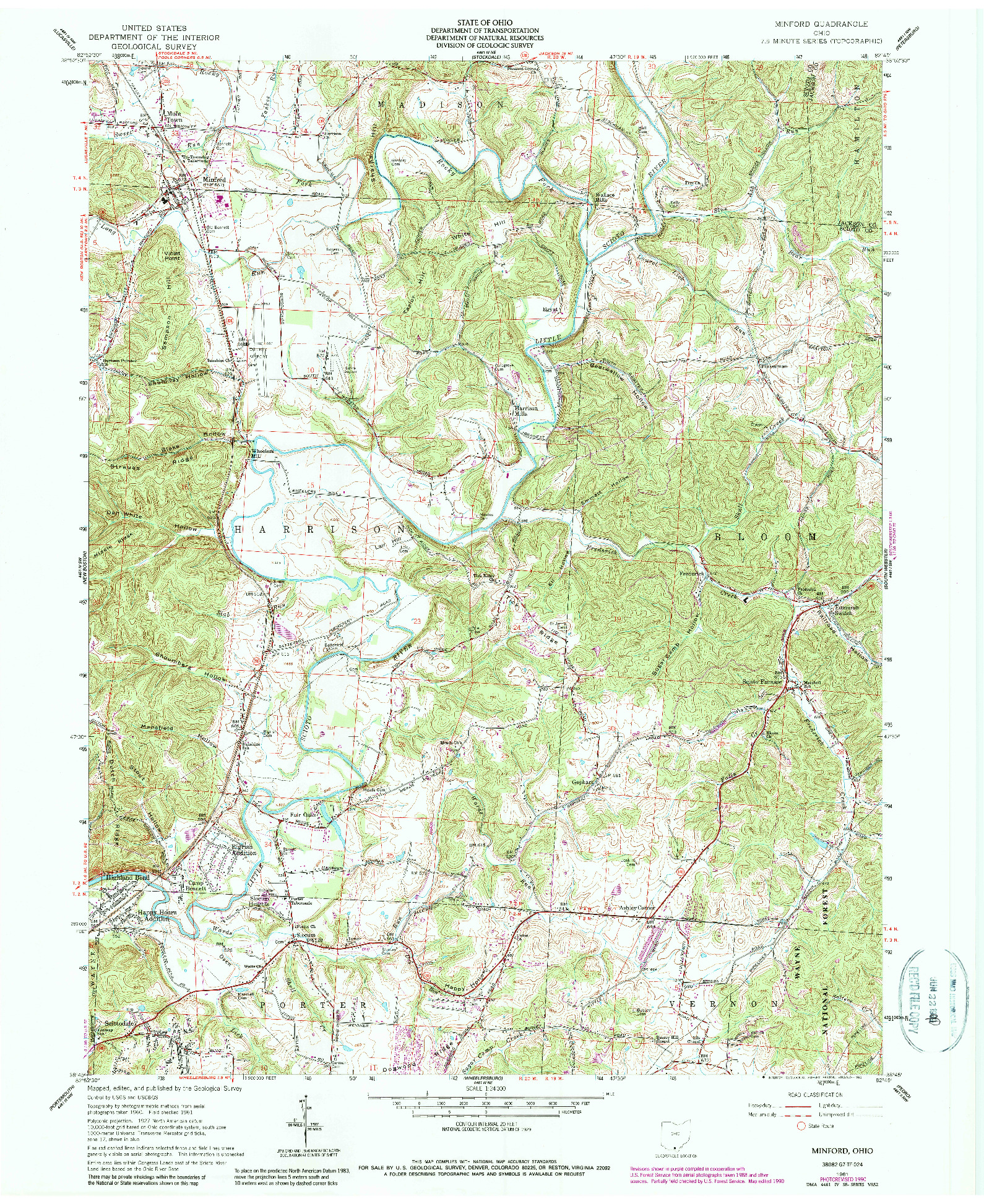 USGS 1:24000-SCALE QUADRANGLE FOR MINFORD, OH 1961