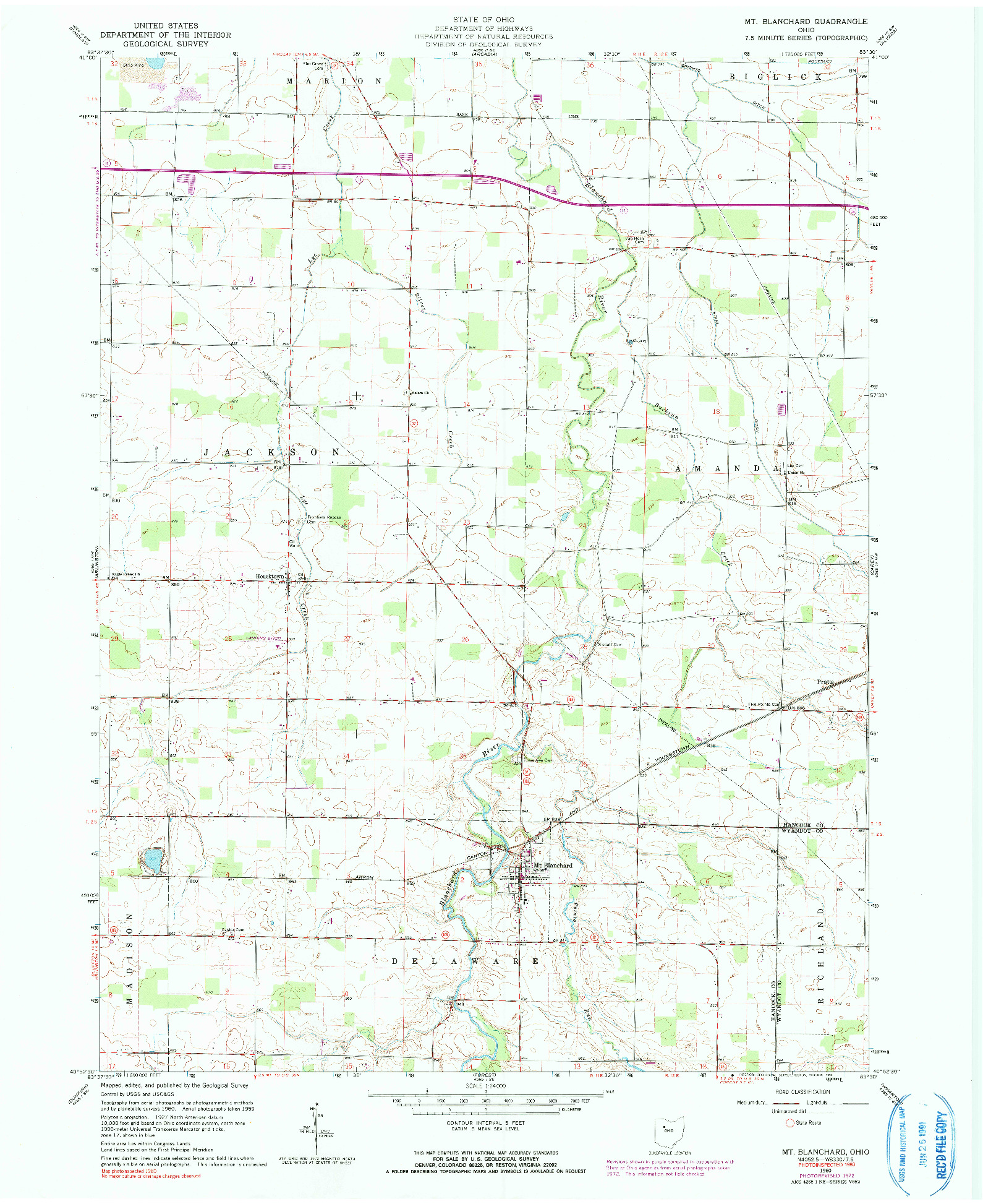 USGS 1:24000-SCALE QUADRANGLE FOR MT BLANCHARD, OH 1960