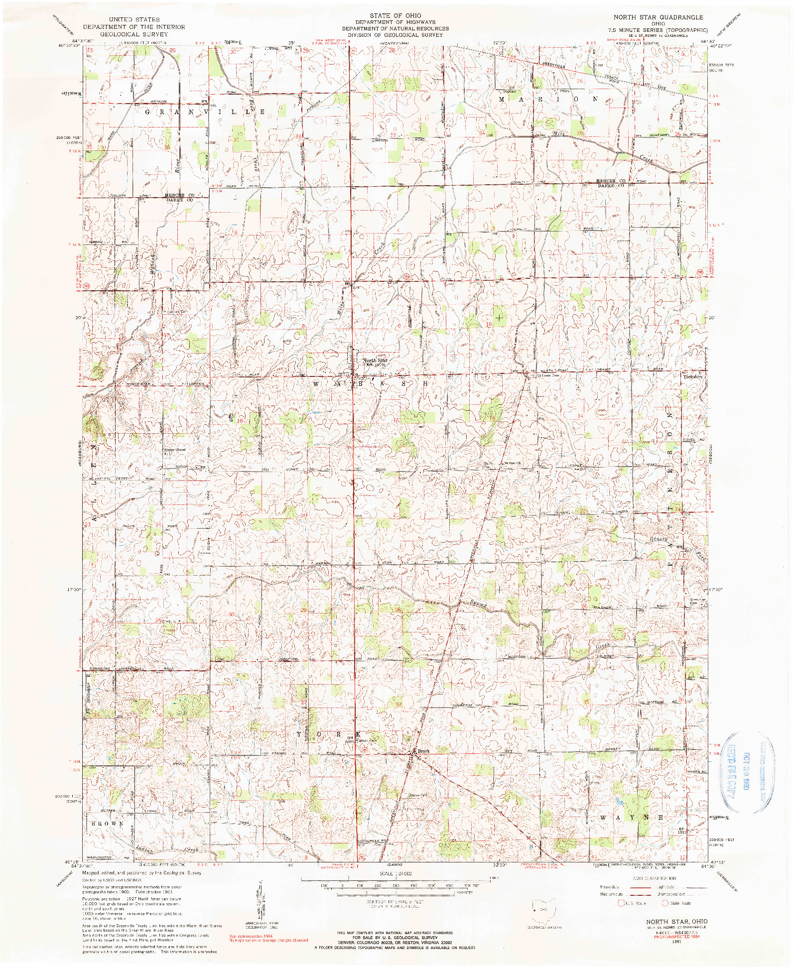 USGS 1:24000-SCALE QUADRANGLE FOR NORTH STAR, OH 1961