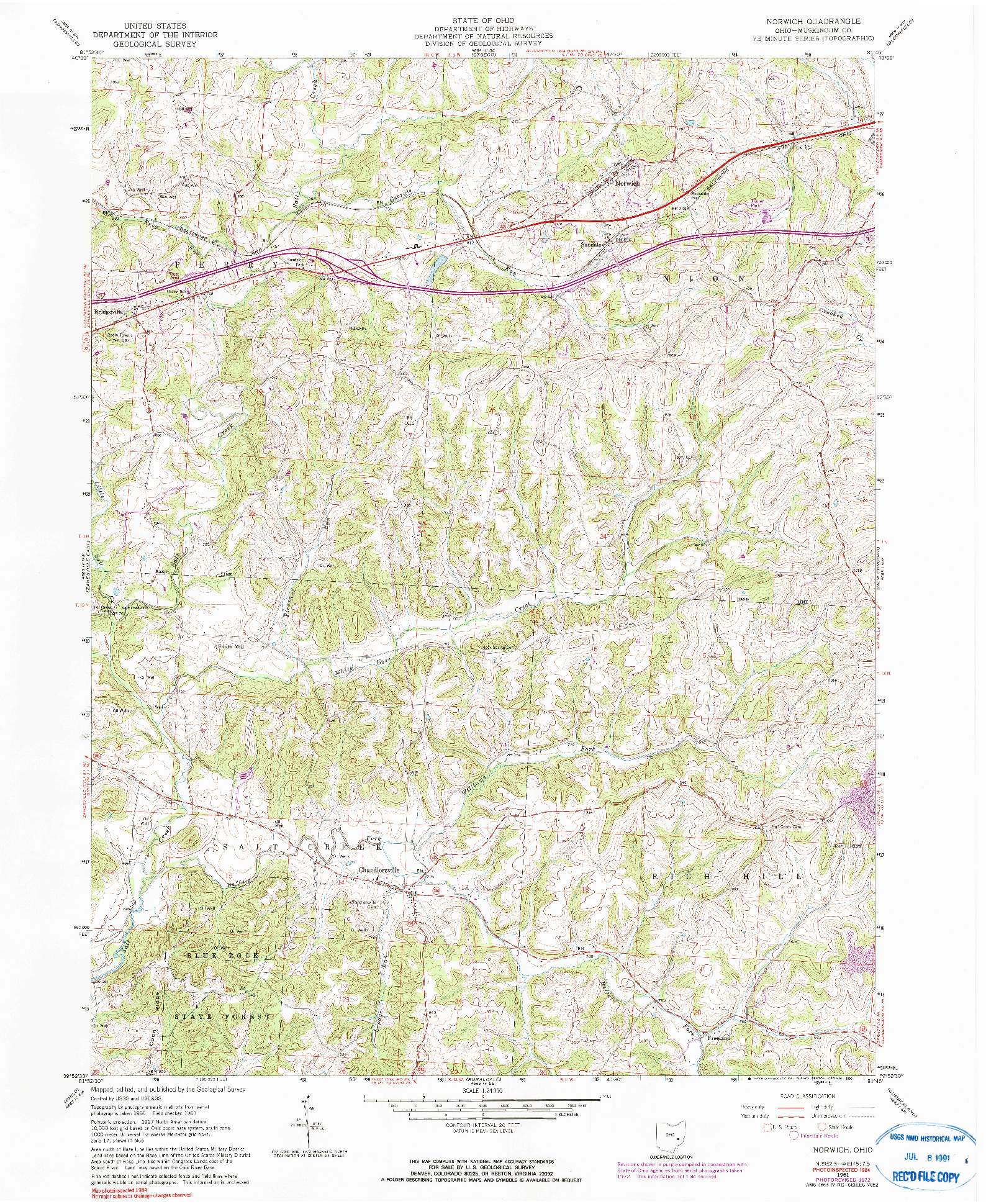USGS 1:24000-SCALE QUADRANGLE FOR NORWICH, OH 1961