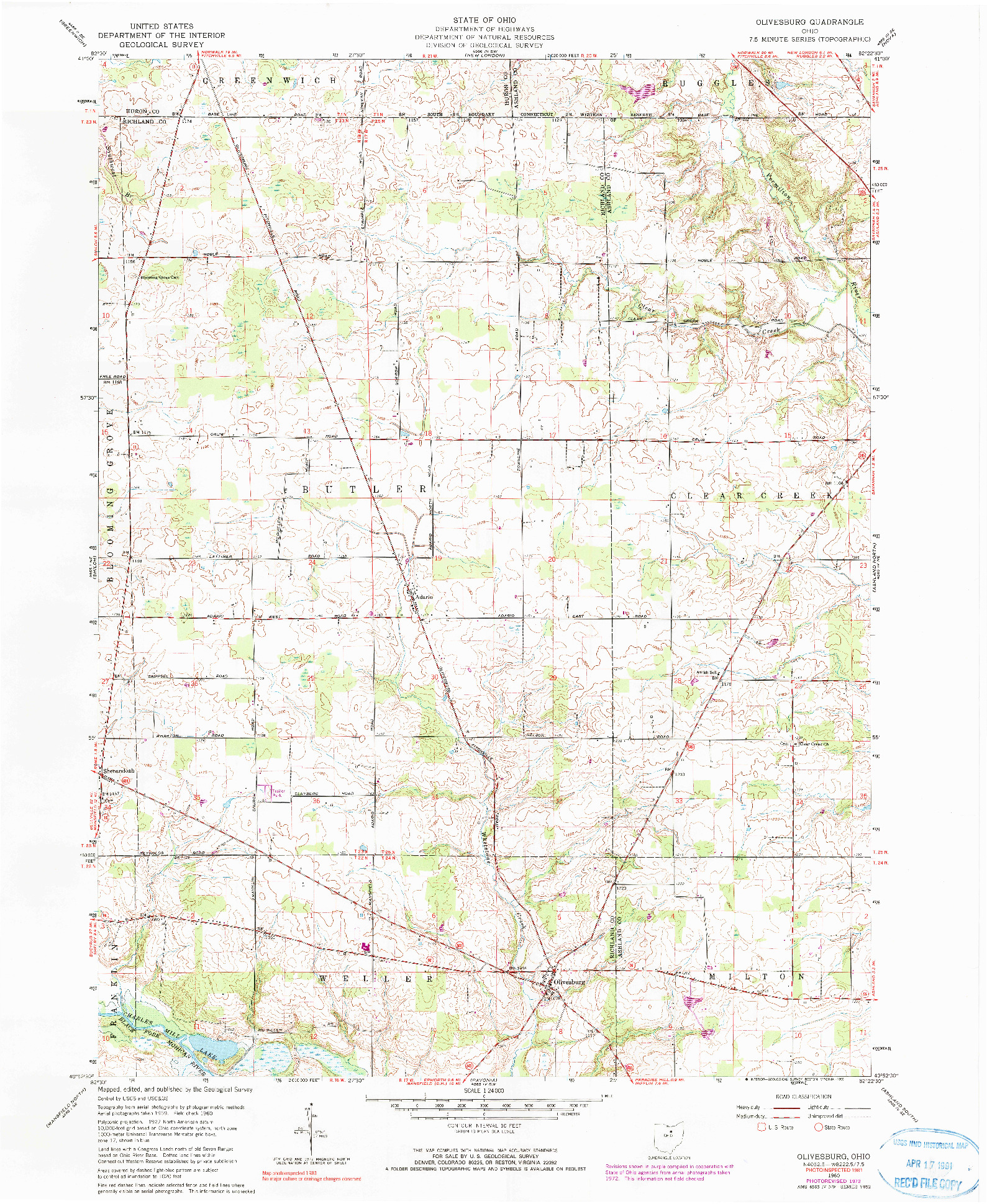 USGS 1:24000-SCALE QUADRANGLE FOR OLIVESBURG, OH 1960