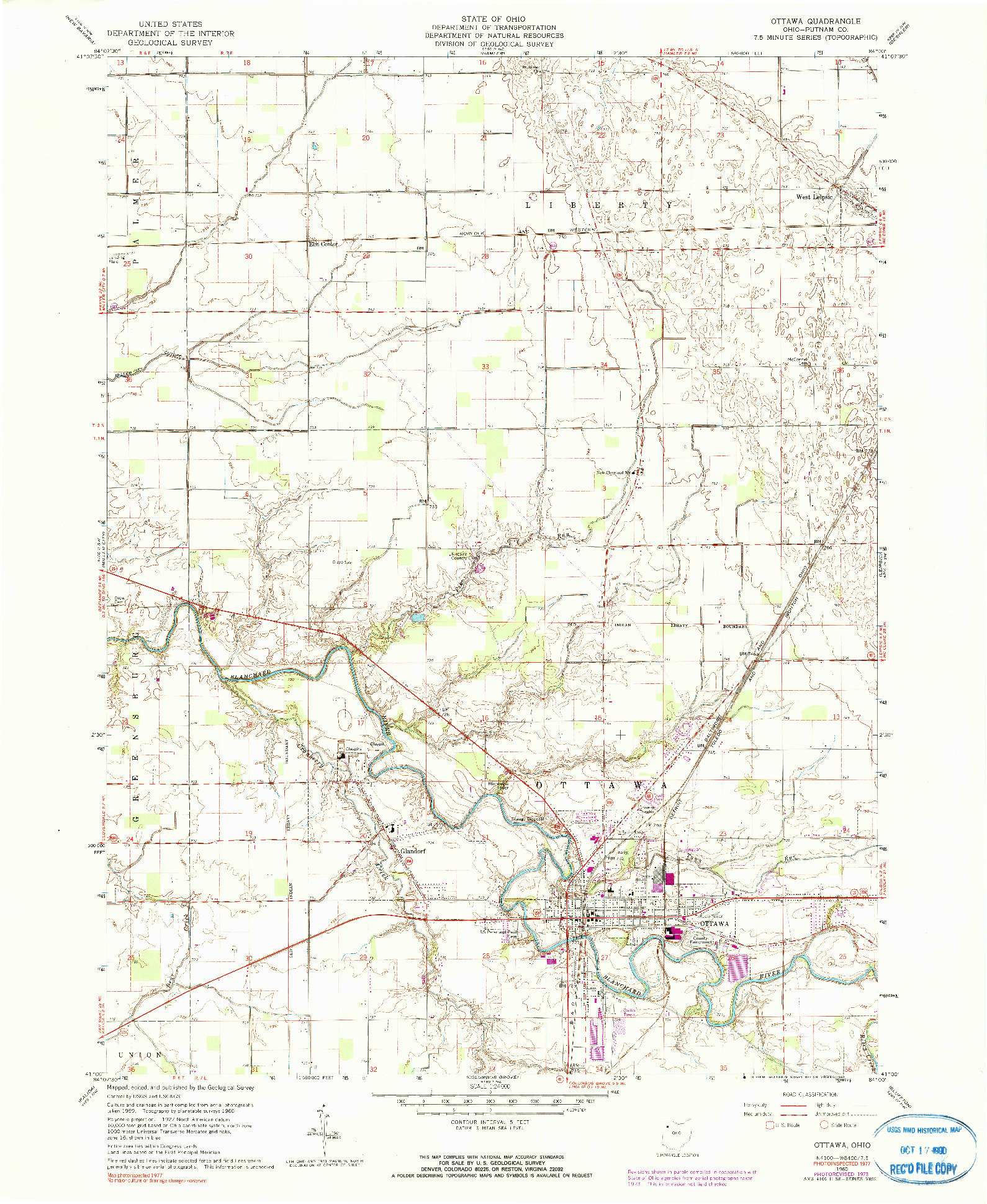 USGS 1:24000-SCALE QUADRANGLE FOR OTTAWA, OH 1960
