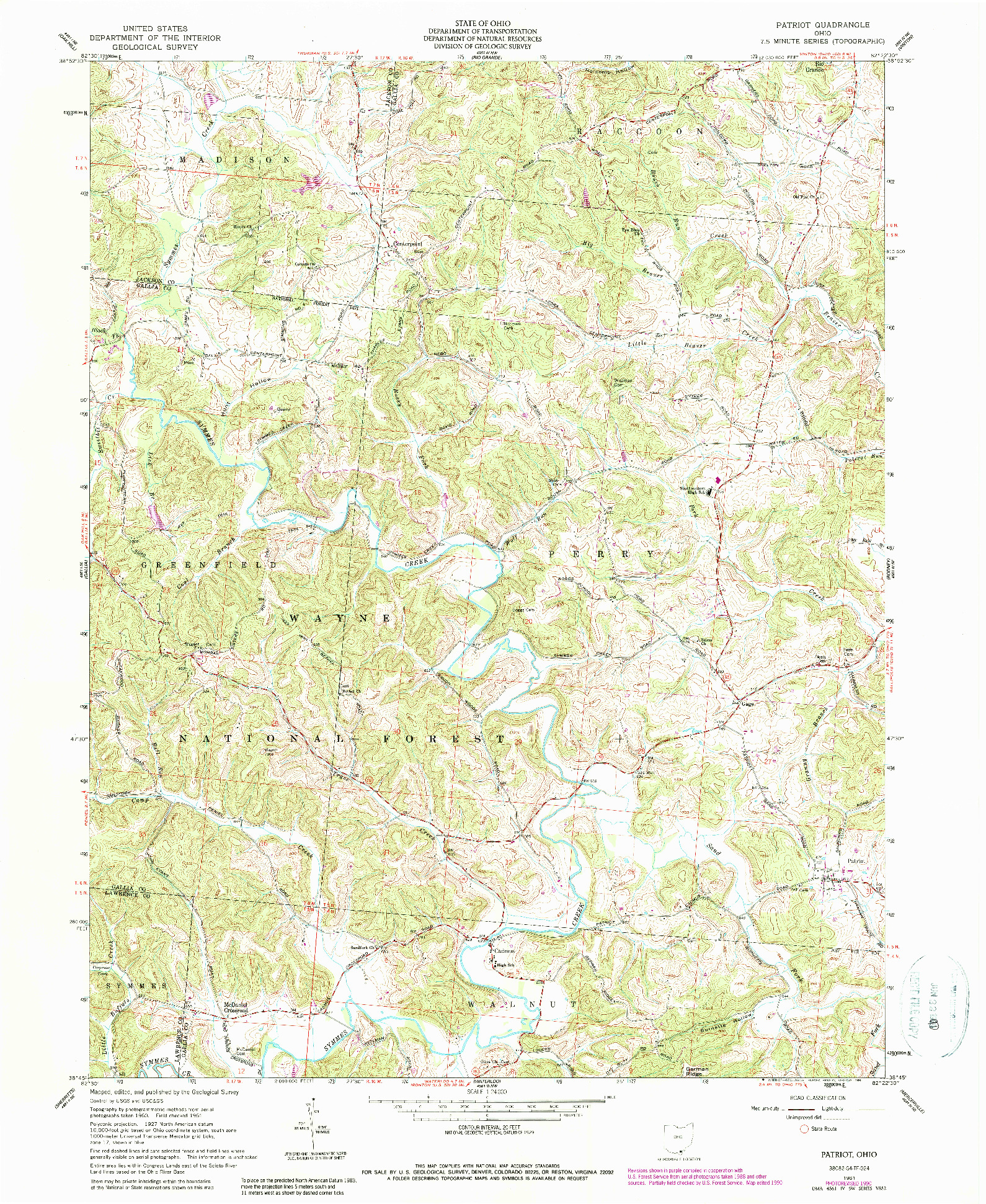 USGS 1:24000-SCALE QUADRANGLE FOR PATRIOT, OH 1961