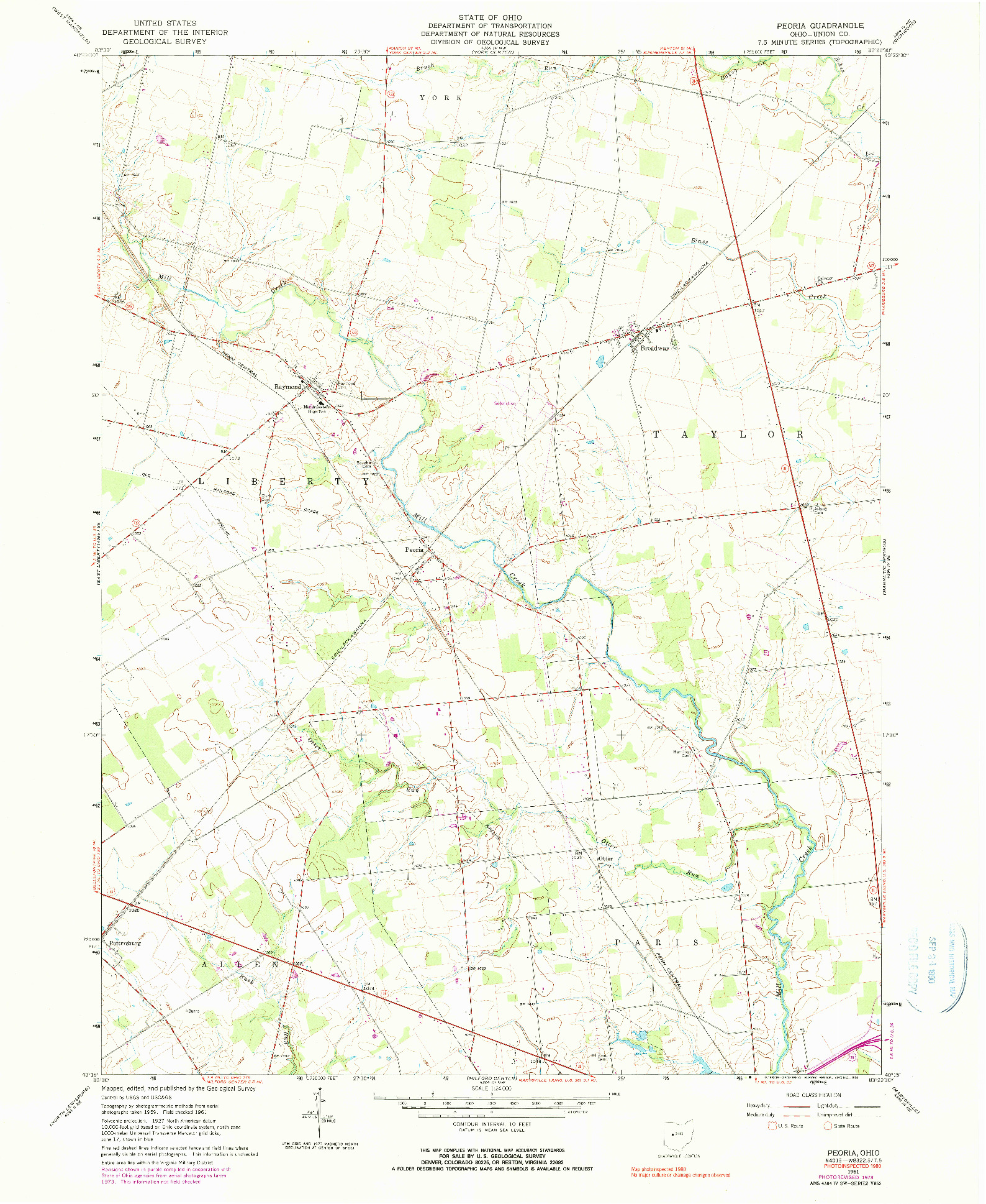 USGS 1:24000-SCALE QUADRANGLE FOR PEORIA, OH 1961