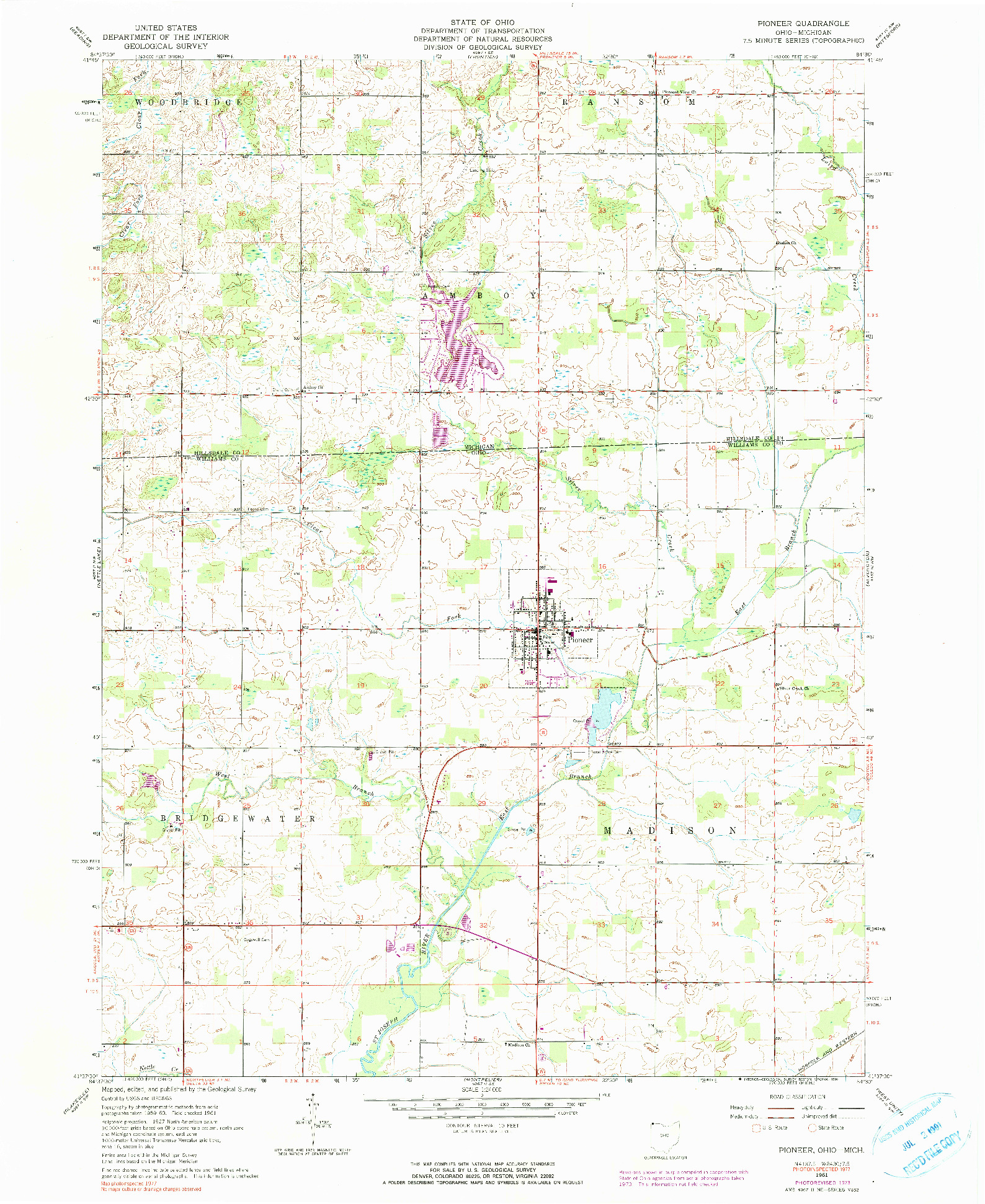 USGS 1:24000-SCALE QUADRANGLE FOR PIONEER, OH 1961