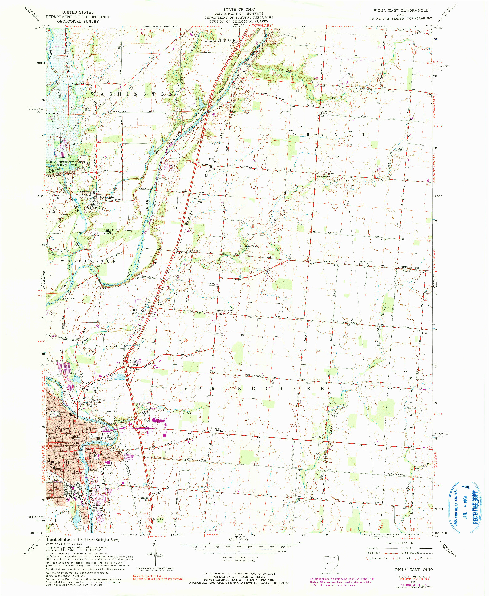 USGS 1:24000-SCALE QUADRANGLE FOR PIQUA EAST, OH 1961