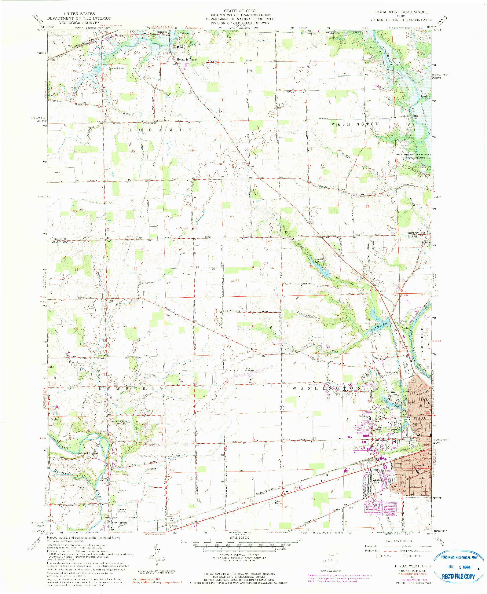 USGS 1:24000-SCALE QUADRANGLE FOR PIQUA WEST, OH 1961