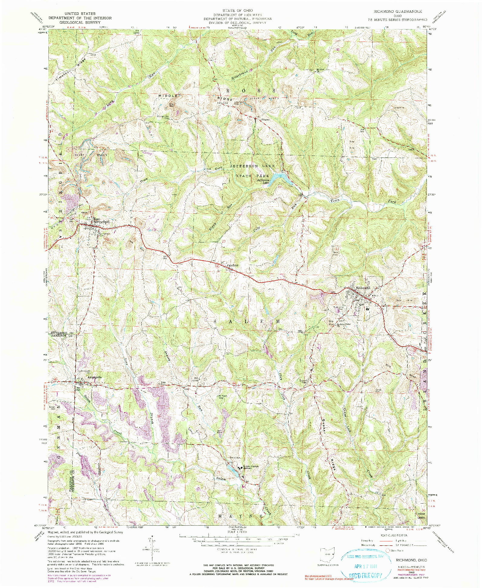 USGS 1:24000-SCALE QUADRANGLE FOR RICHMOND, OH 1960