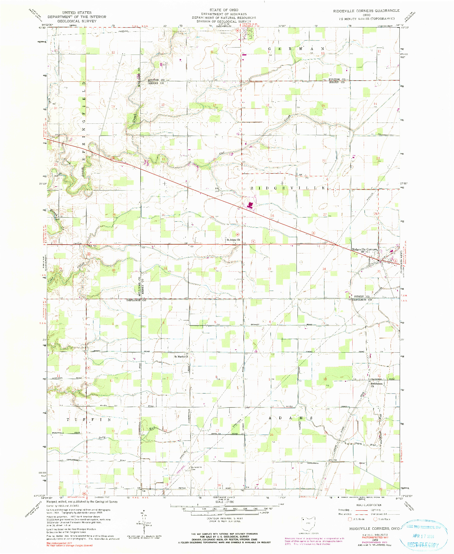 USGS 1:24000-SCALE QUADRANGLE FOR RIDGEVILLE CORNERS, OH 1959