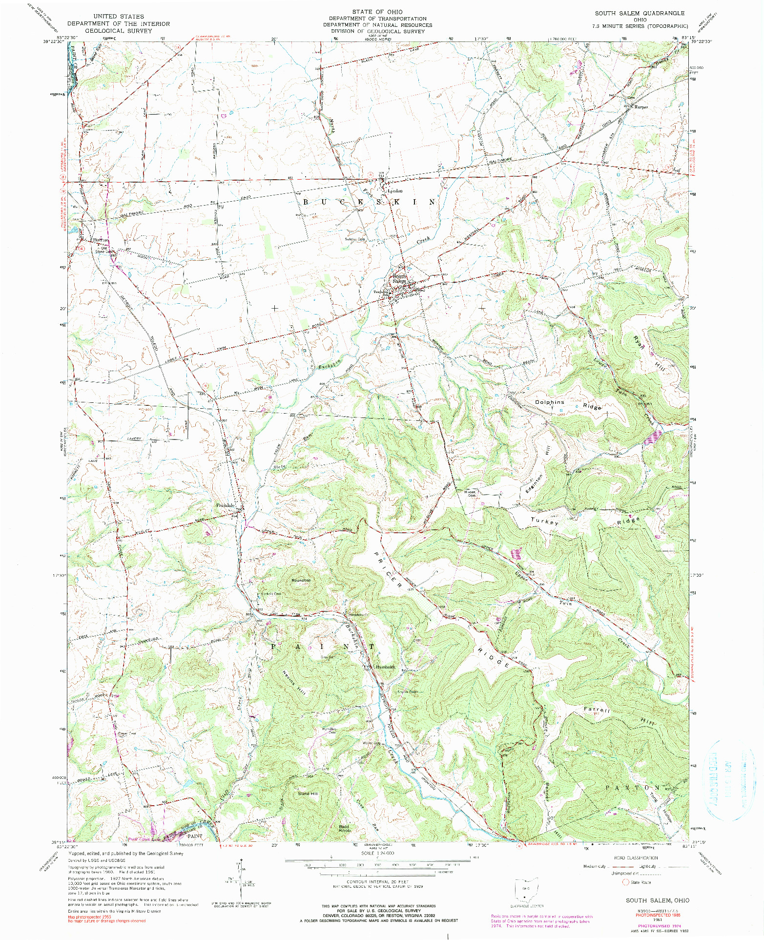 USGS 1:24000-SCALE QUADRANGLE FOR SOUTH SALEM, OH 1961