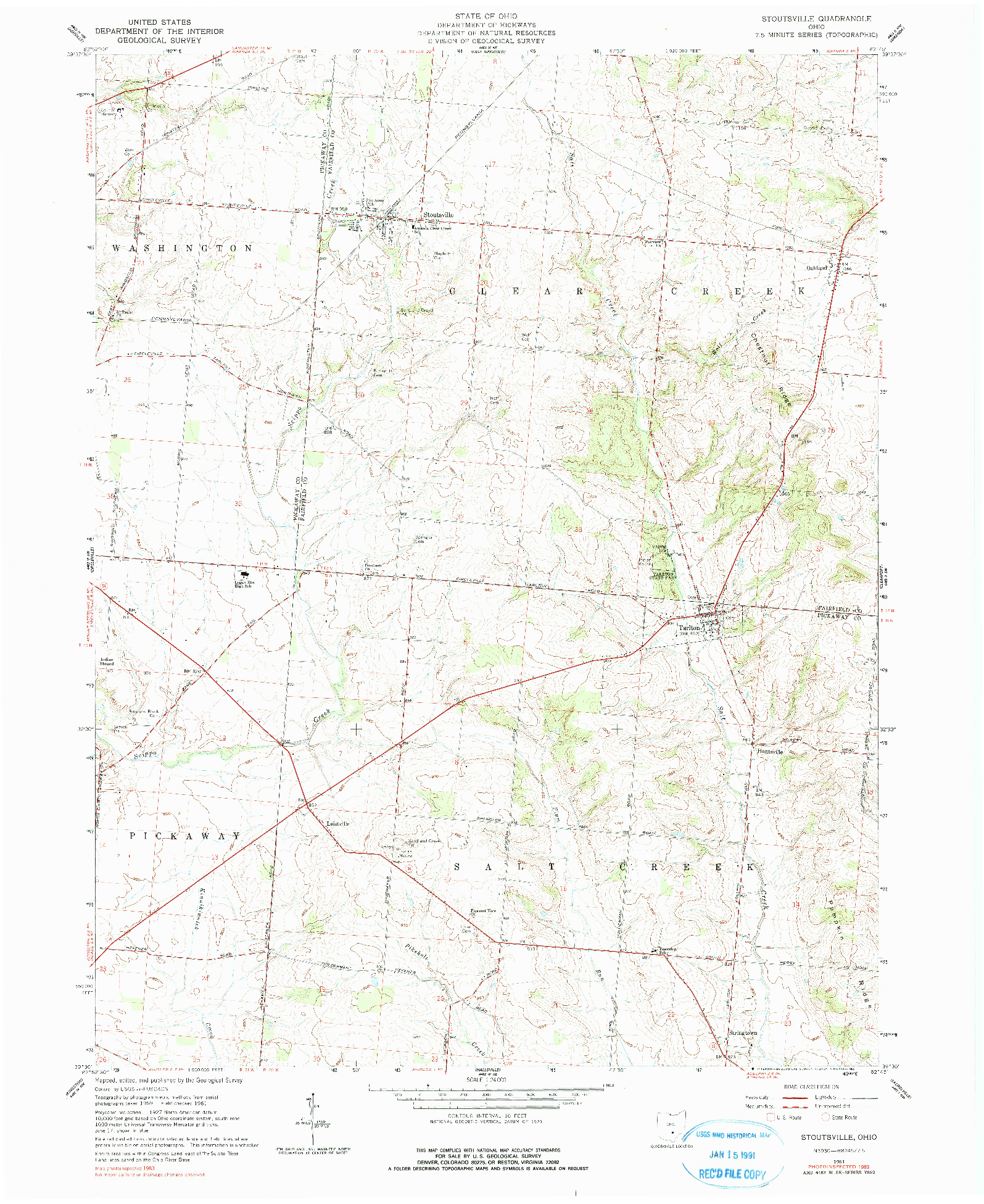 USGS 1:24000-SCALE QUADRANGLE FOR STOUTSVILLE, OH 1961