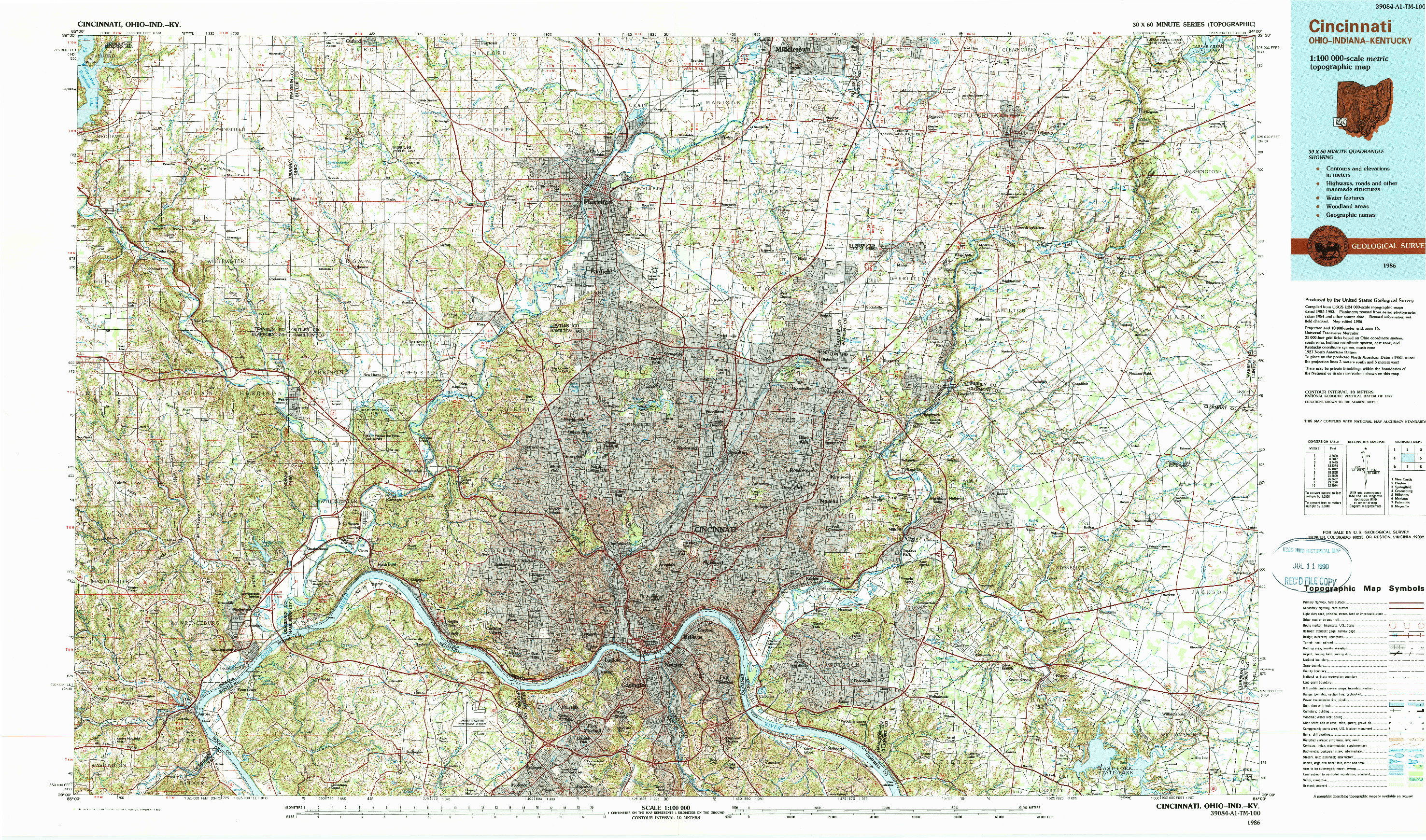 USGS 1:100000-SCALE QUADRANGLE FOR CINCINNATI, OH 1986