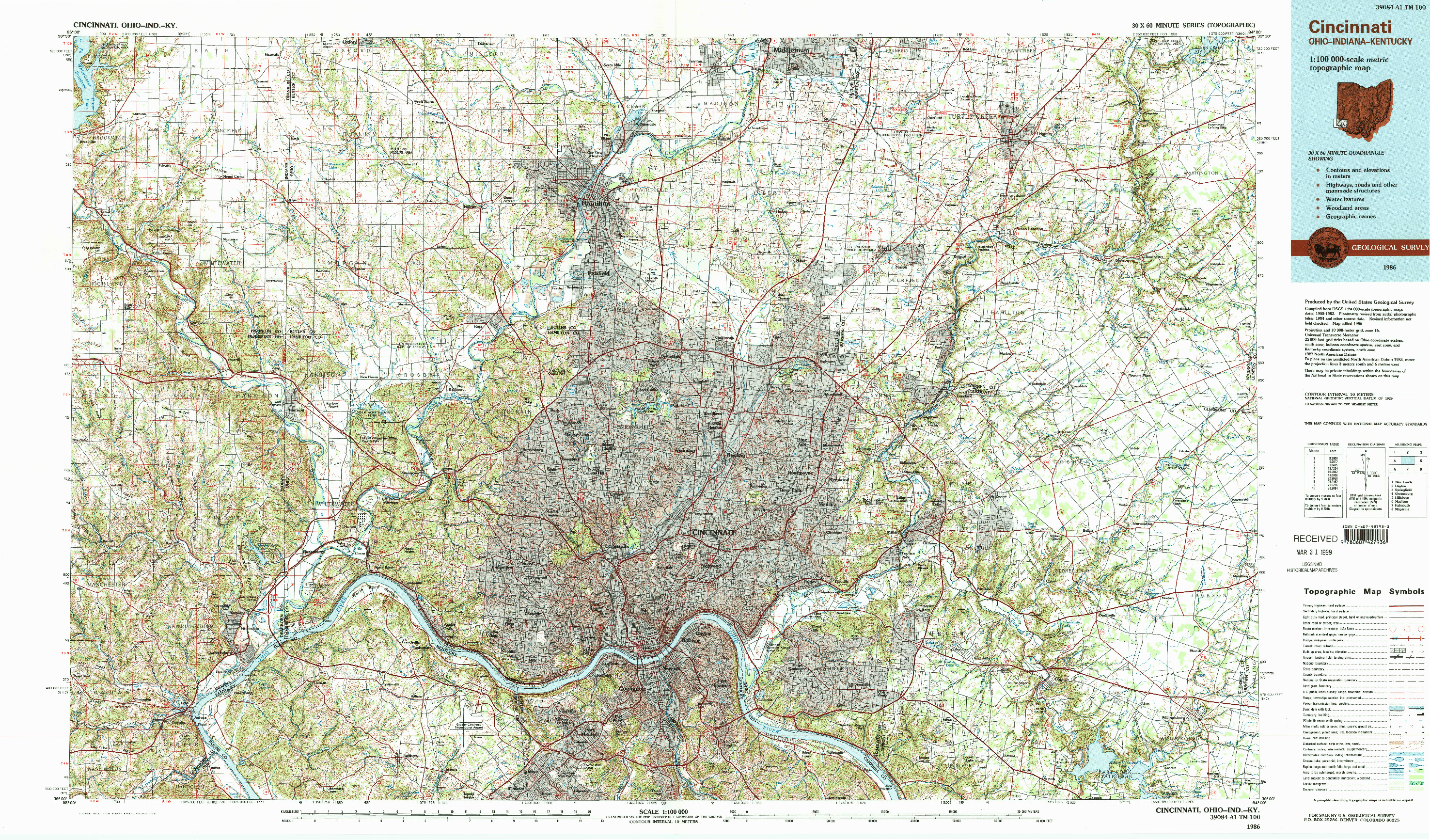 USGS 1:100000-SCALE QUADRANGLE FOR CINCINNATI, OH 1986