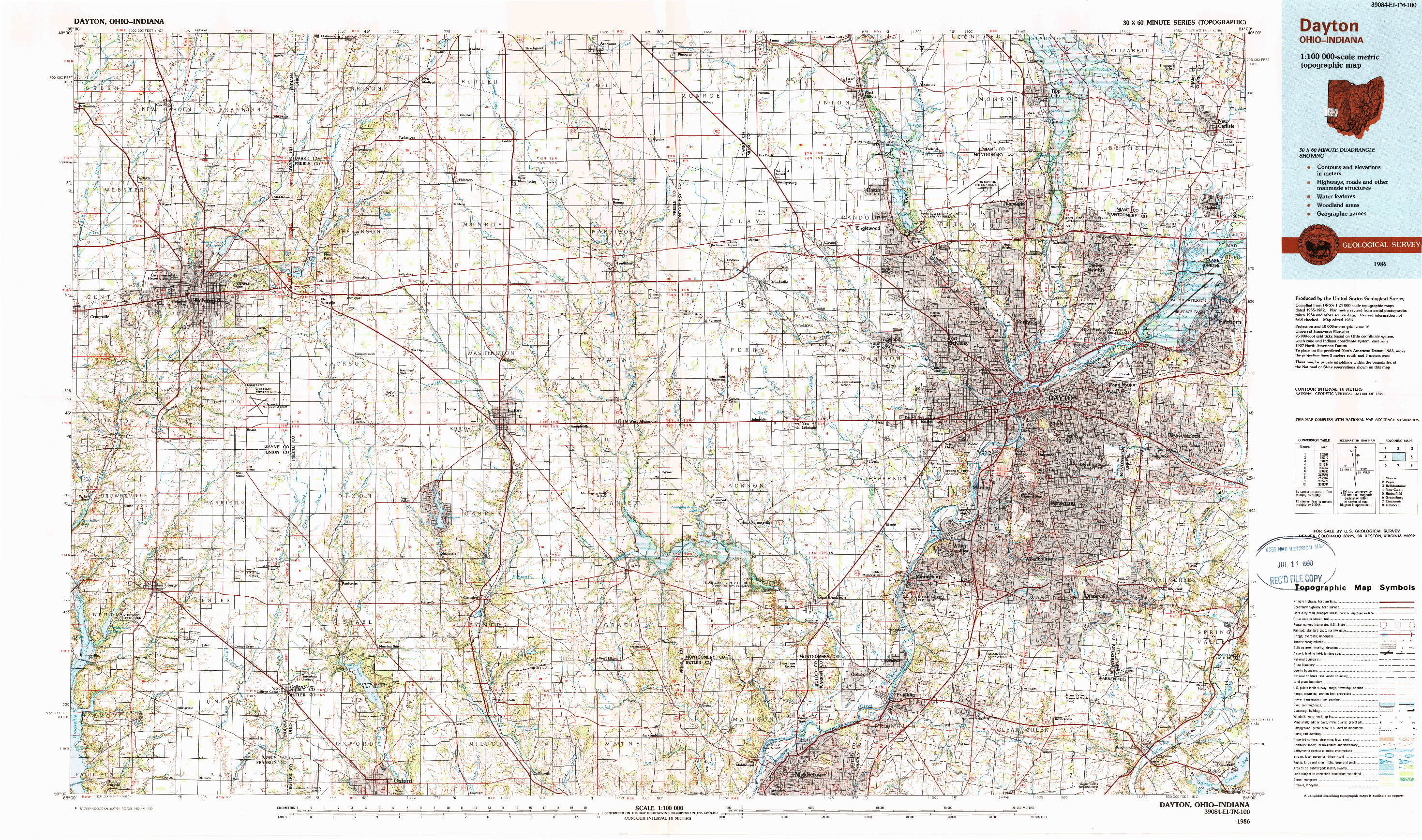 USGS 1:100000-SCALE QUADRANGLE FOR DAYTON, OH 1986