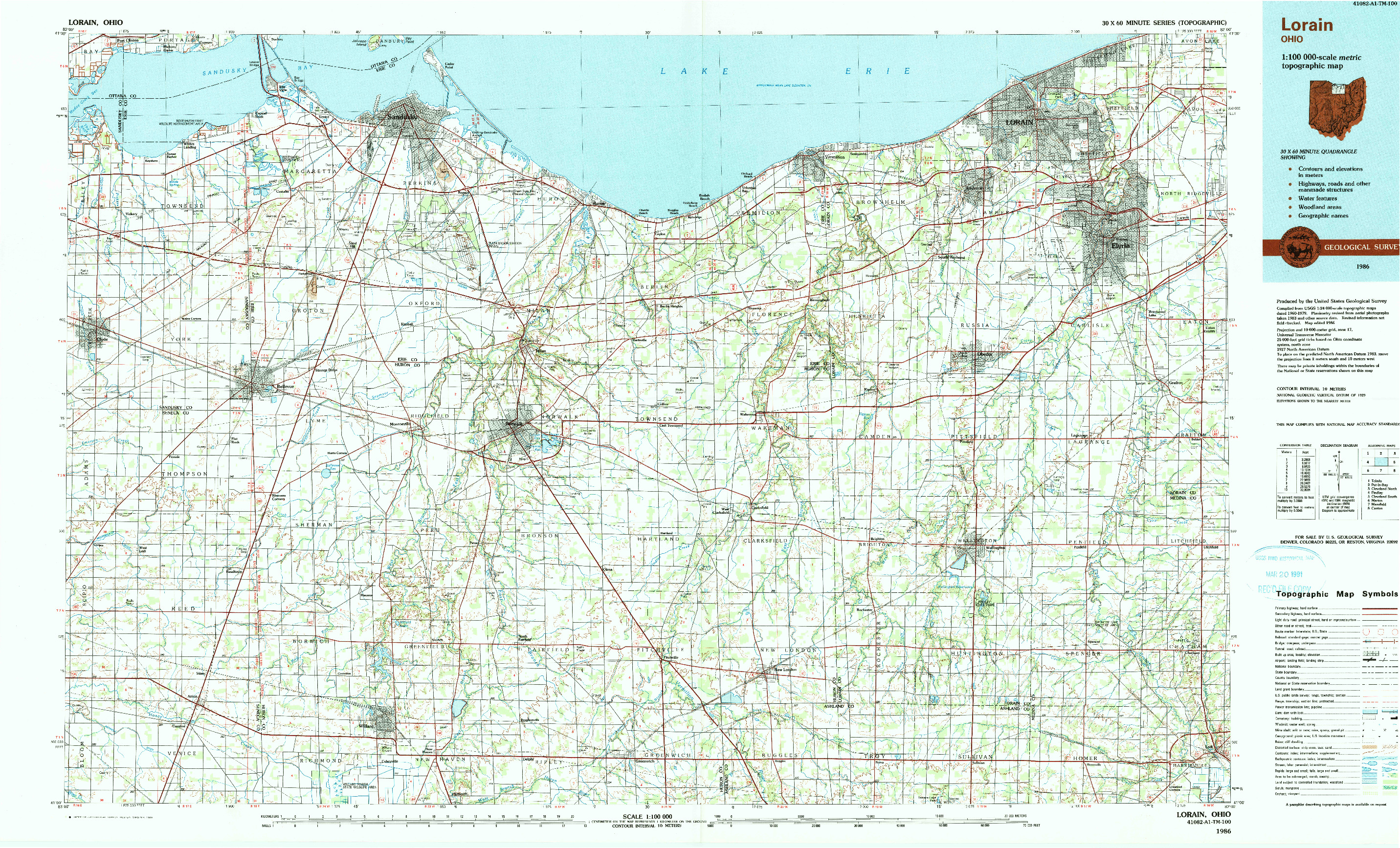 USGS 1:100000-SCALE QUADRANGLE FOR LORAIN, OH 1986