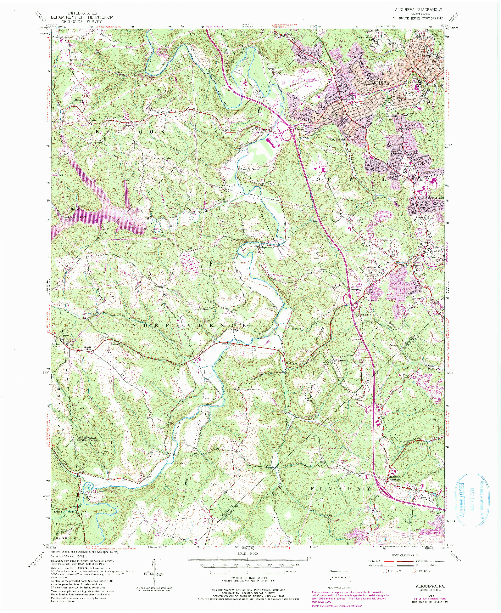 USGS 1:24000-SCALE QUADRANGLE FOR ALIQUIPPA, PA 1954