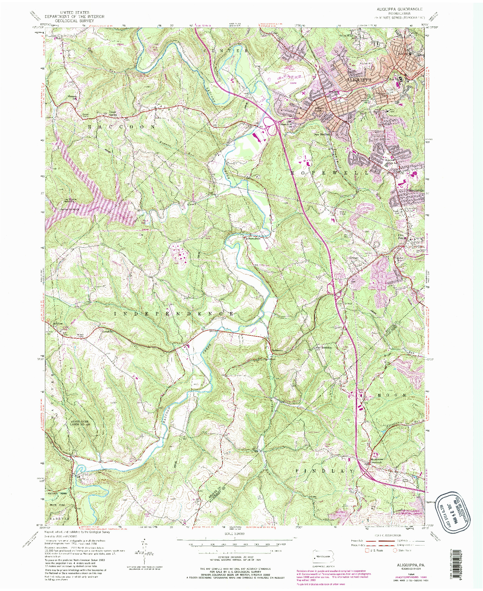 USGS 1:24000-SCALE QUADRANGLE FOR ALIQUIPPA, PA 1954