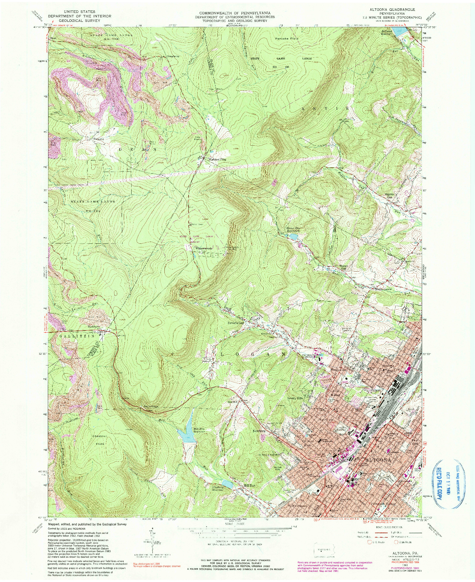 USGS 1:24000-SCALE QUADRANGLE FOR ALTOONA, PA 1963