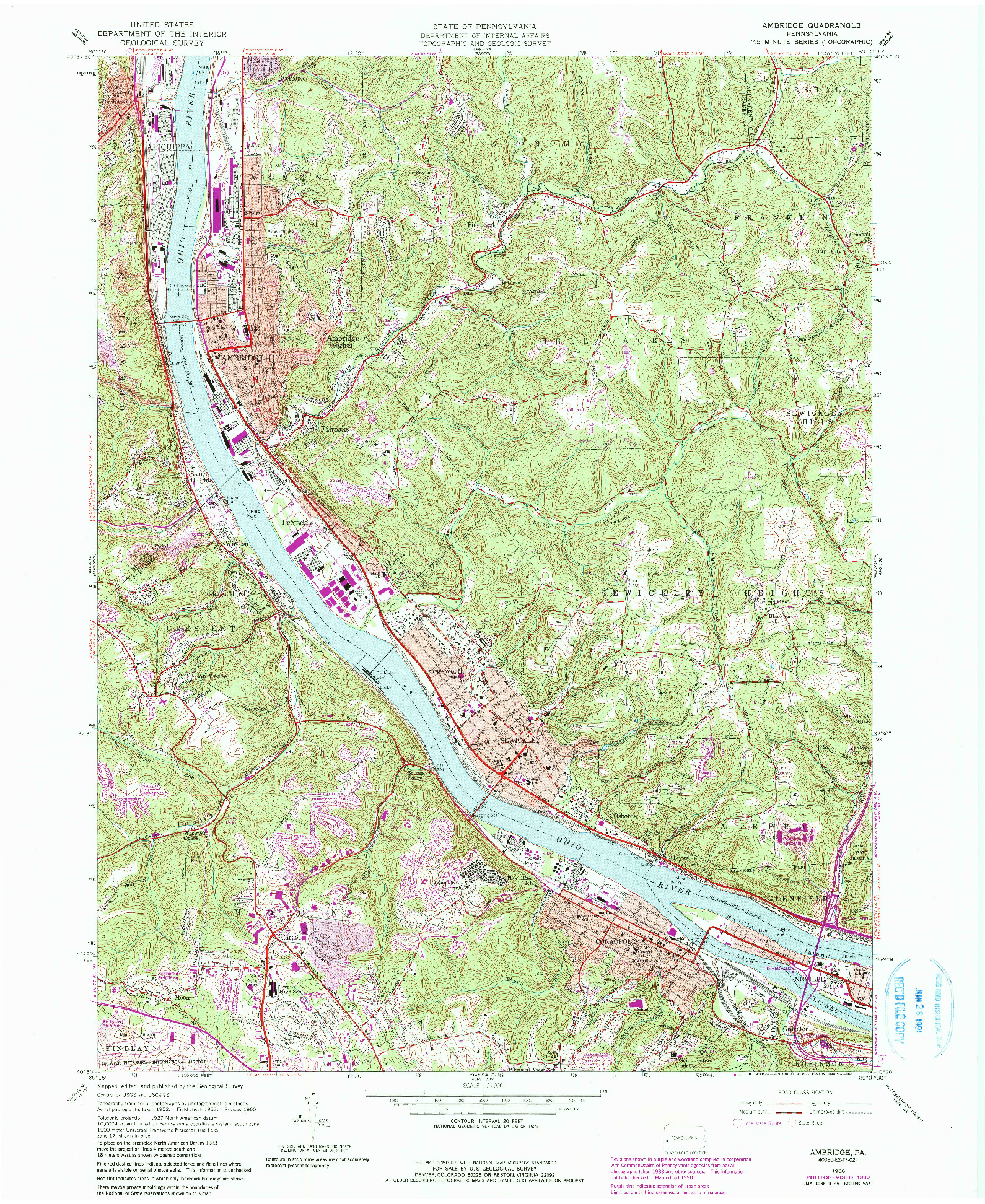 USGS 1:24000-SCALE QUADRANGLE FOR AMBRIDGE, PA 1960