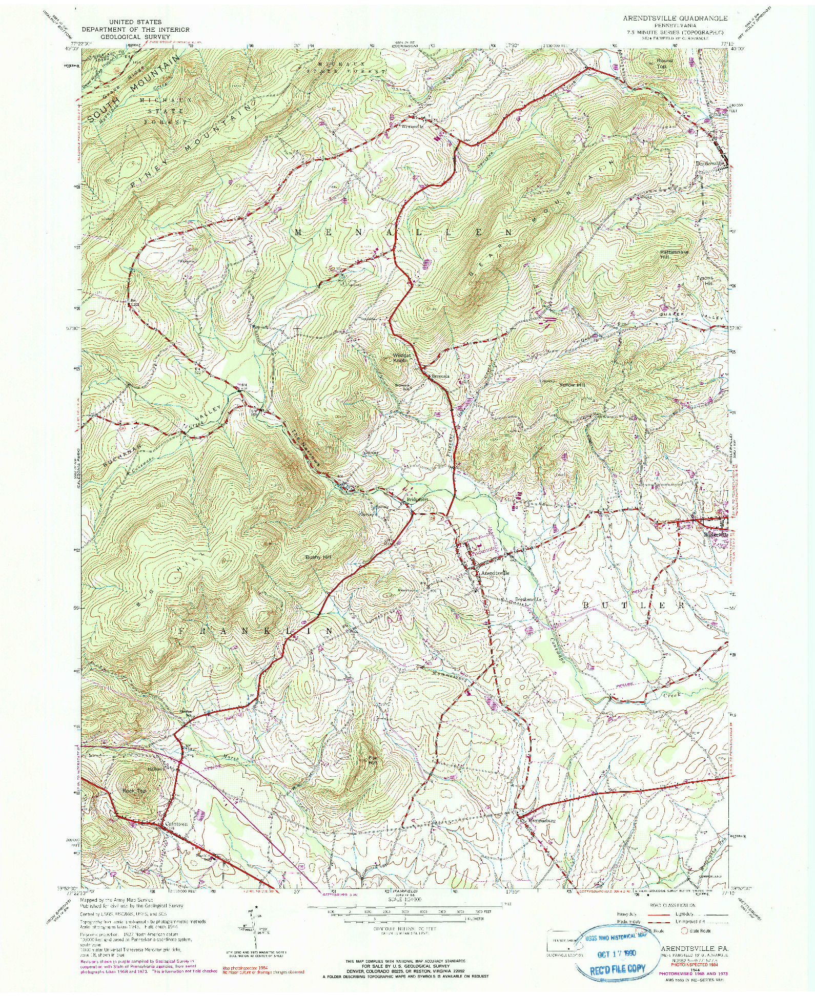 USGS 1:24000-SCALE QUADRANGLE FOR ARENDTSVILLE, PA 1944