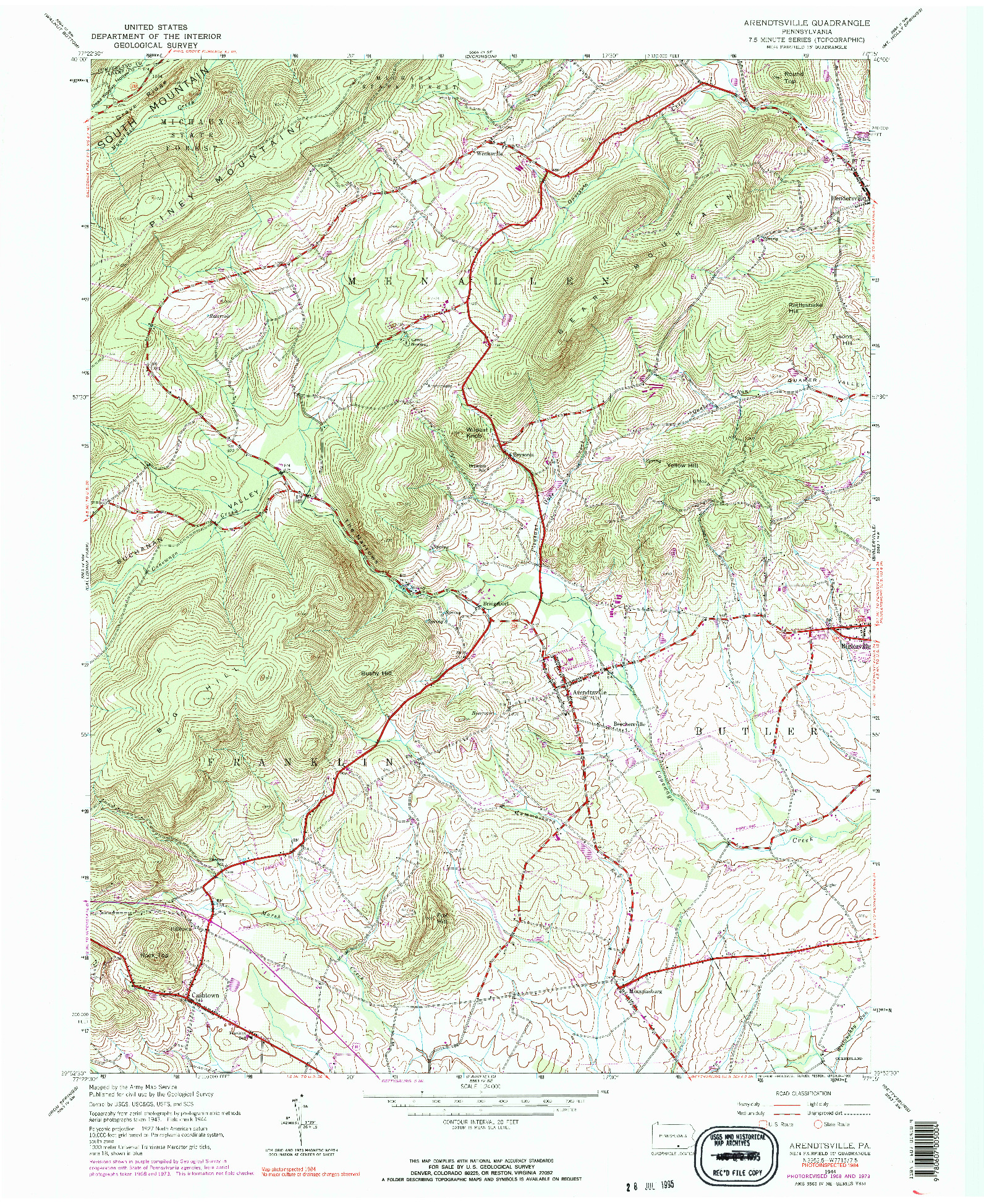 USGS 1:24000-SCALE QUADRANGLE FOR ARENDTSVILLE, PA 1944